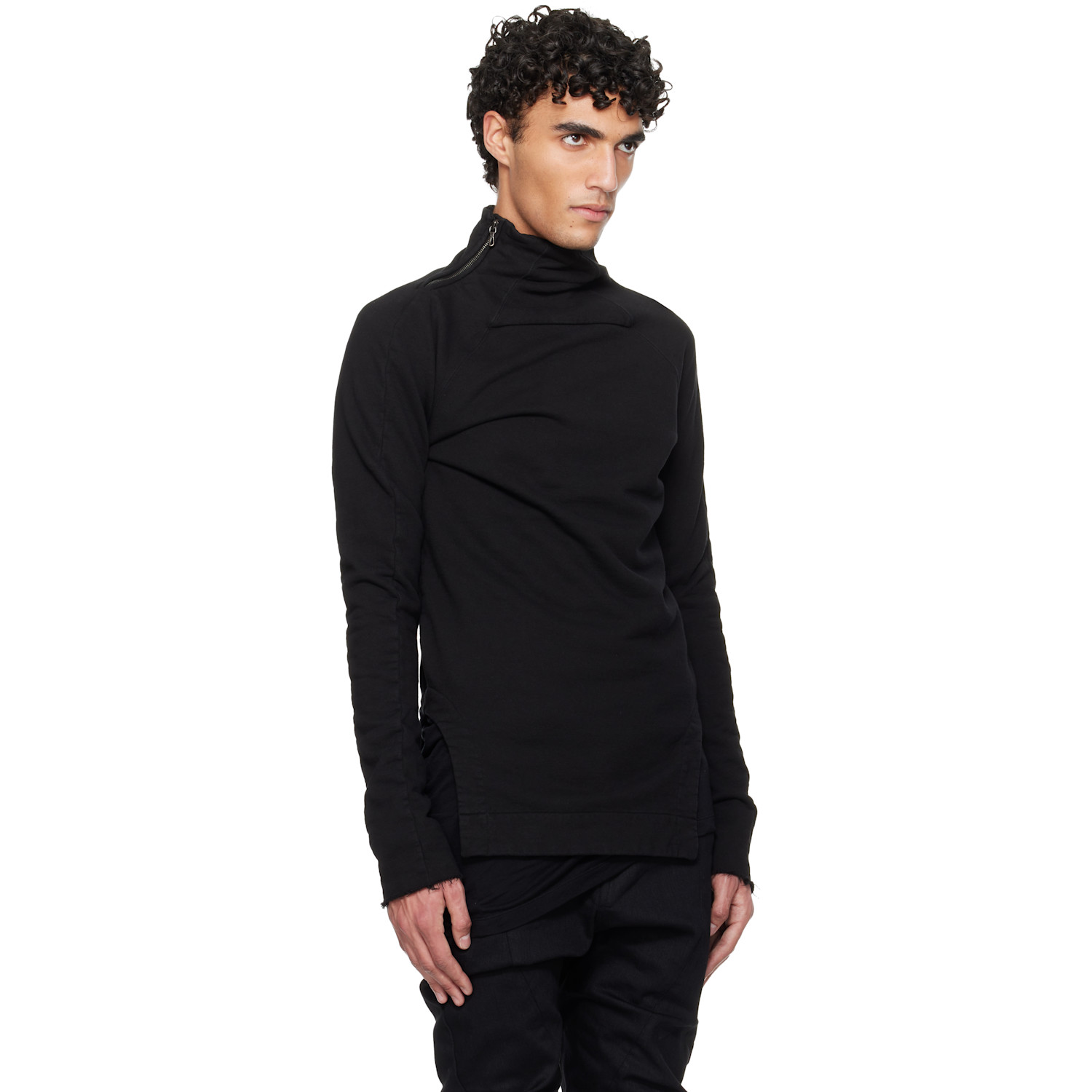  Julius Black Arched Hem High Neck Sweatshirt 