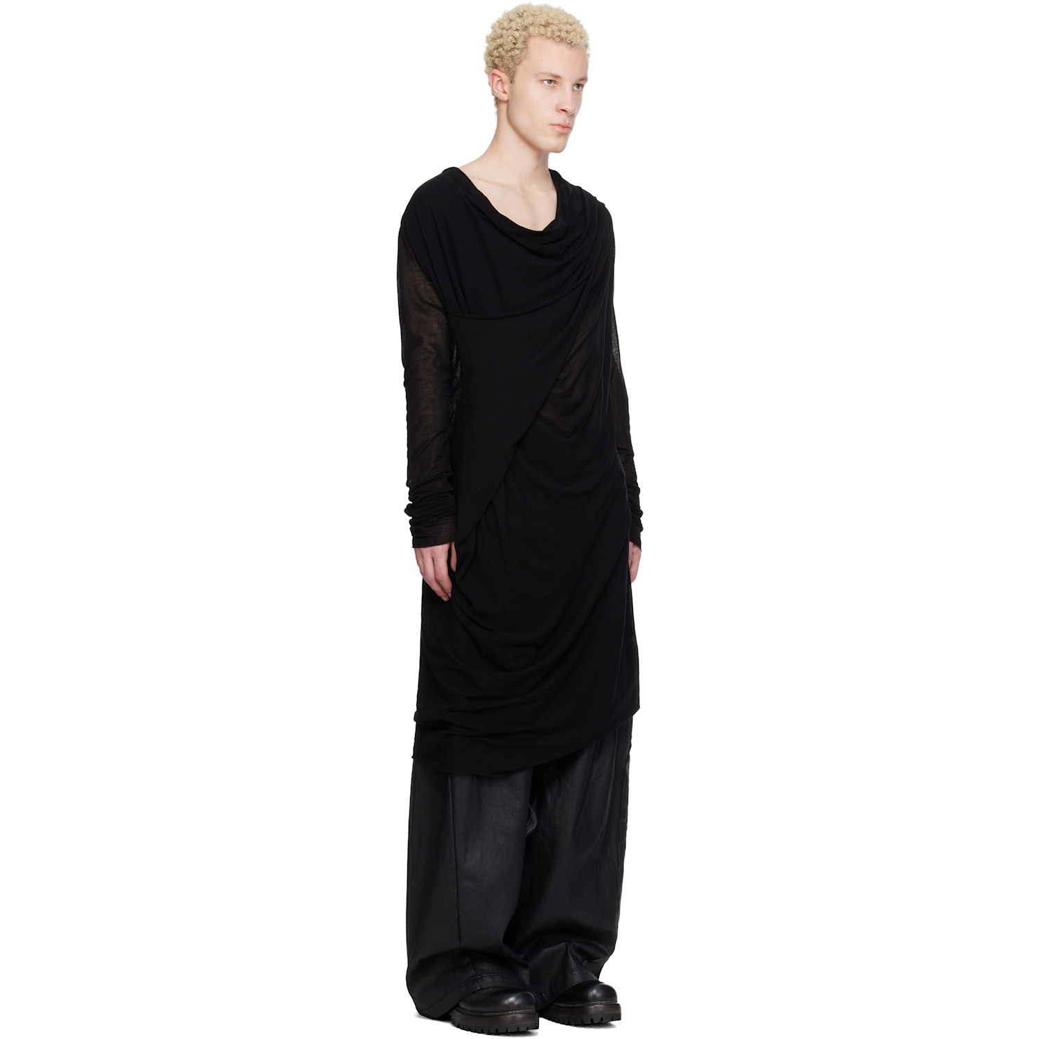  Julius Black Drop Neck Drape T-shirt 
