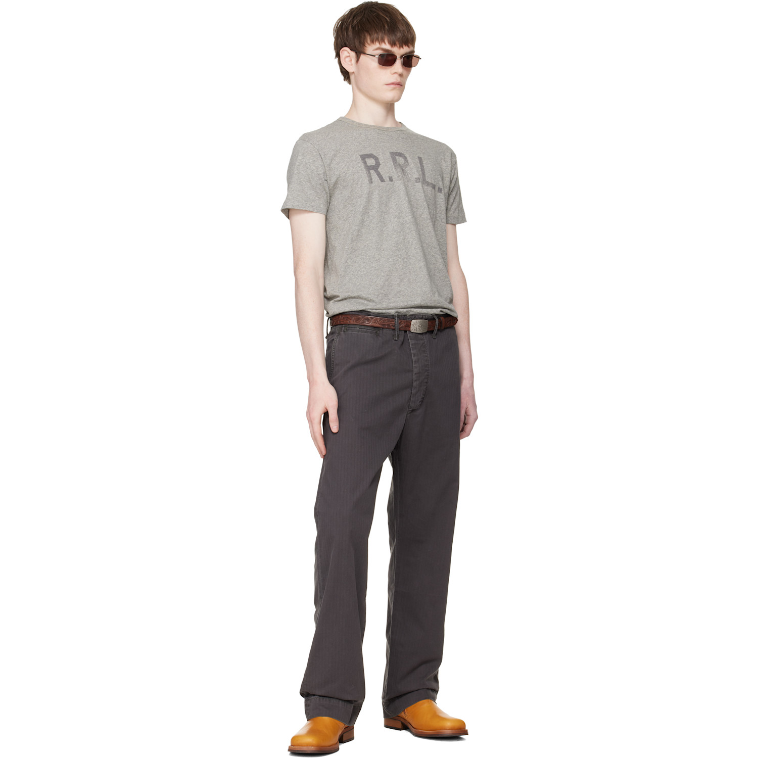  Rrl Tan Hand-tooled Leather Belt 
