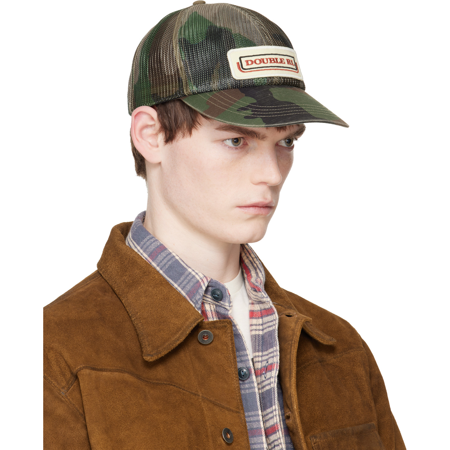 Rrl Khaki Logo-patch Camo Mesh Trucker Cap 