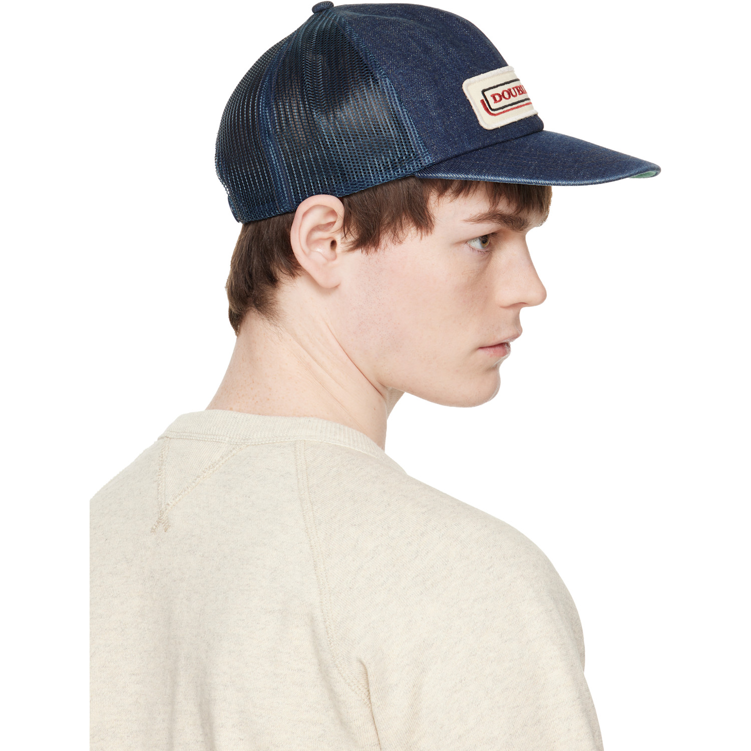  Rrl Navy Logo-patch Indigo Denim Trucker Cap 