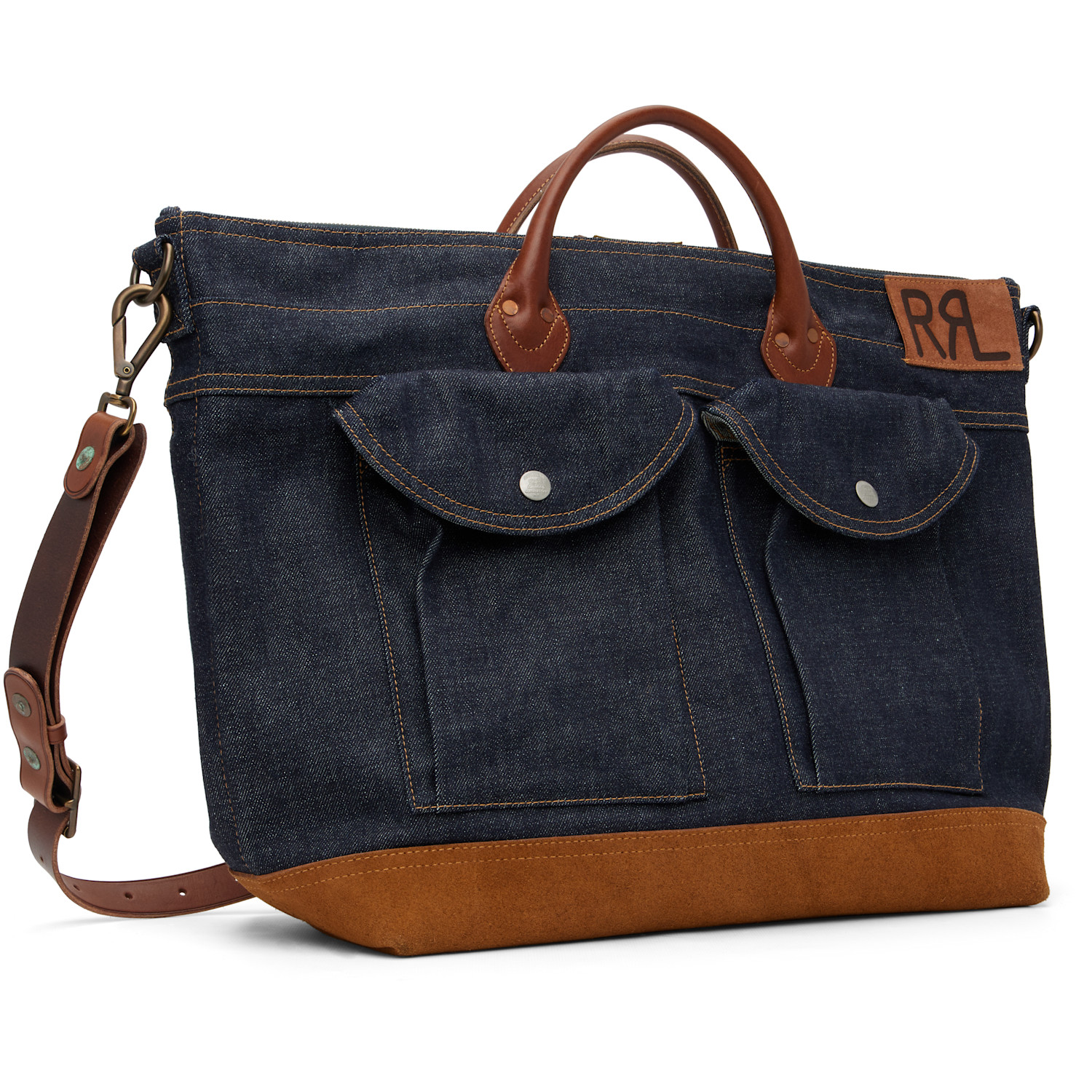  Rrl Indigo Leather-trim Denim Tote 