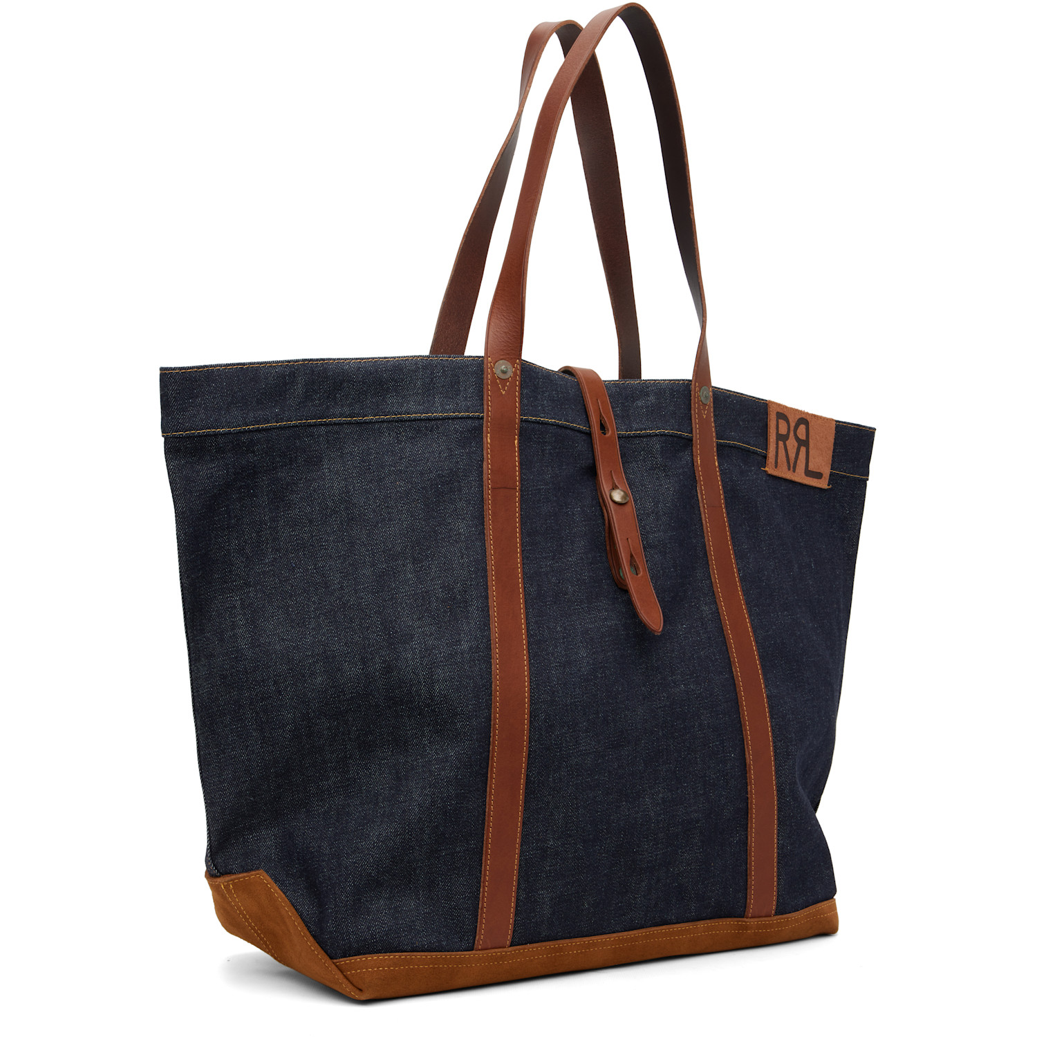  Rrl Indigo Leather-trim Denim Tote 