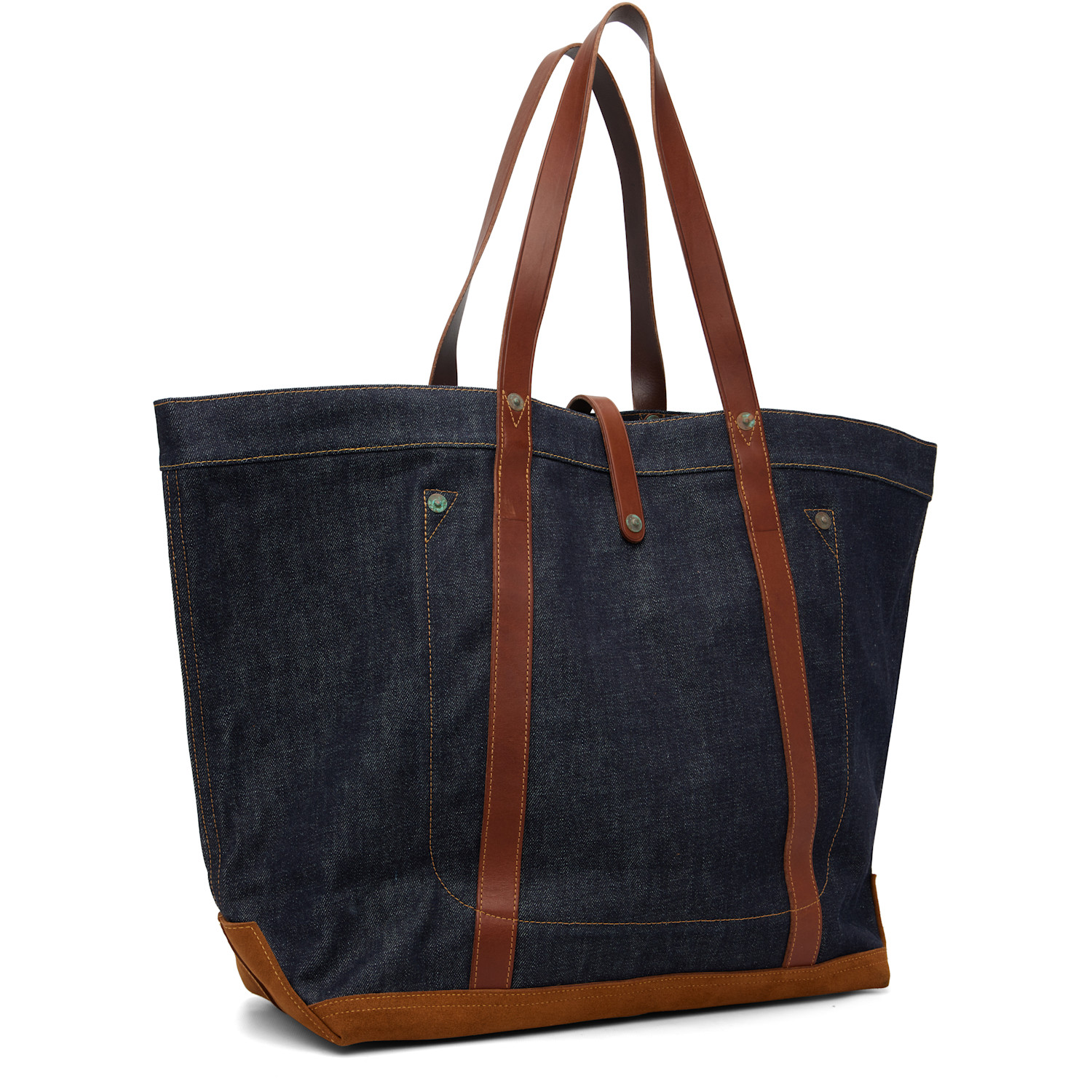  Rrl Indigo Leather-trim Denim Tote 