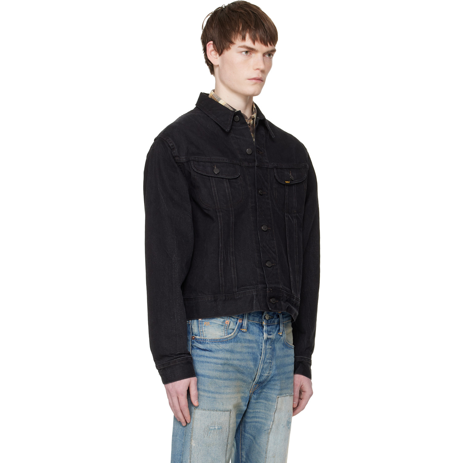  Rrl Black Worn-in Denim Trucker Jacket 