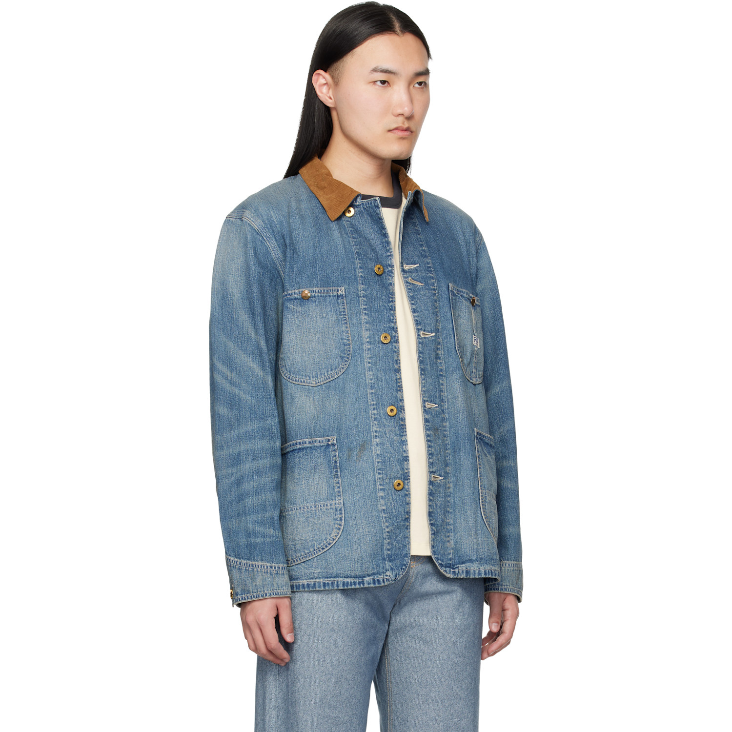  Rrl Blue Corduroy-collar Indigo Denim Jacket 