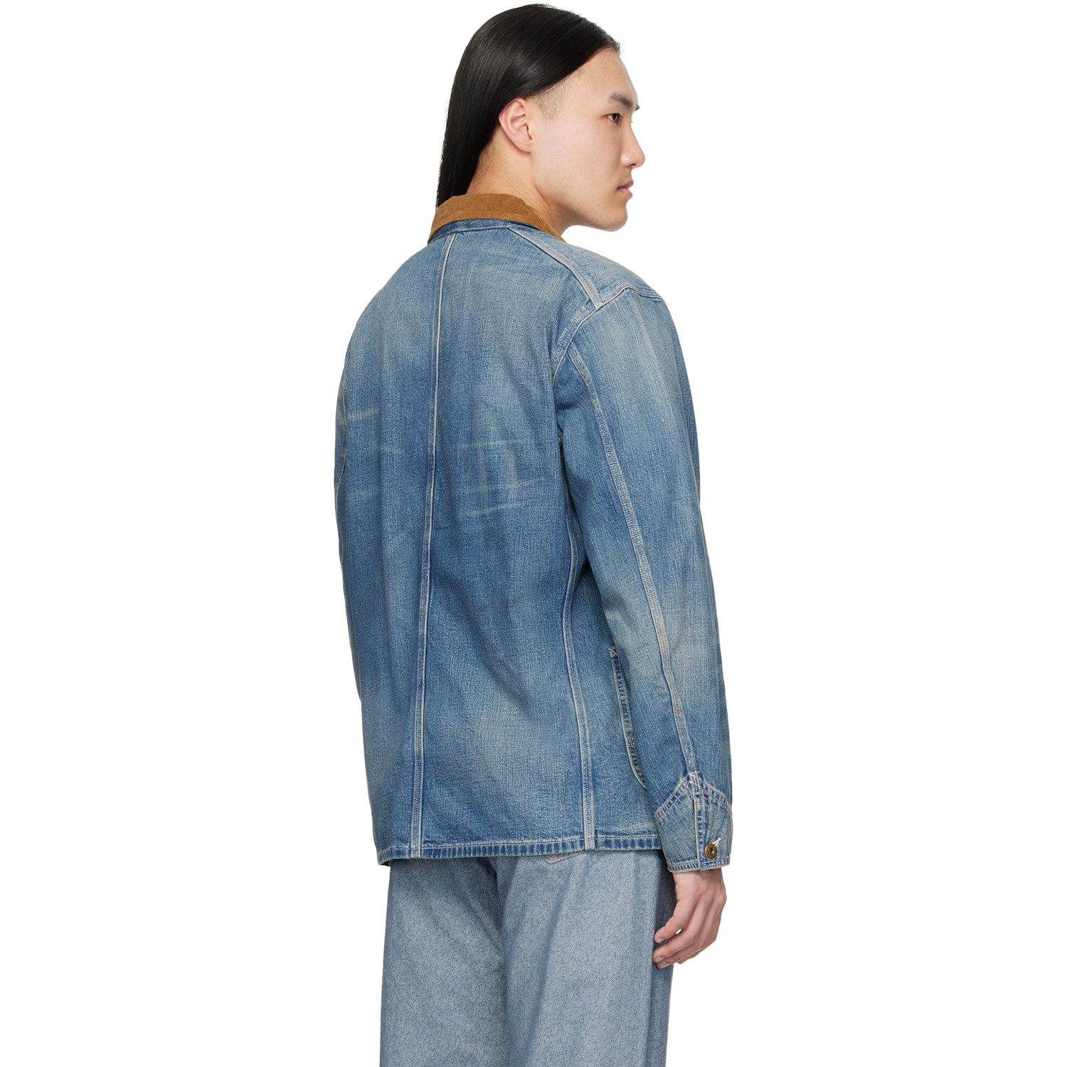  Rrl Blue Corduroy-collar Indigo Denim Jacket 