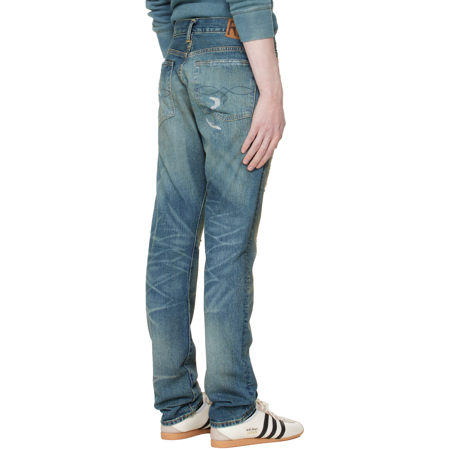  Rrl Blue High Slim Brannon Distressed Jeans 