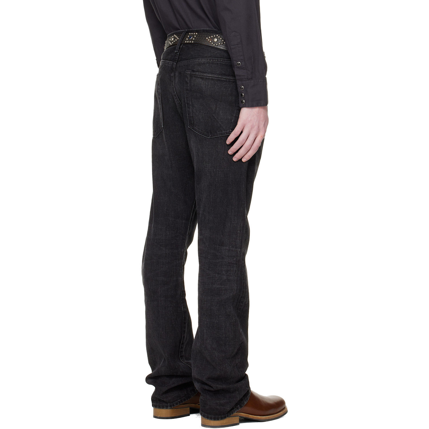  Rrl Black Slim Boot Distressed Selvedge Jeans 