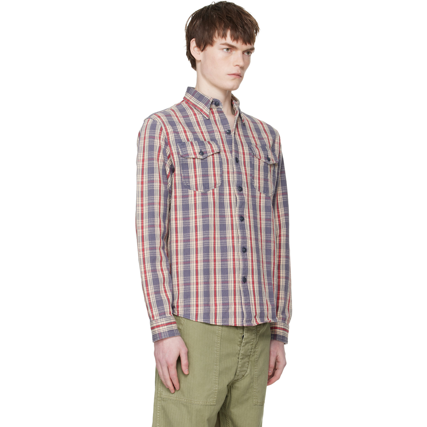  Rrl Blue & Off-white Lee Shirt 