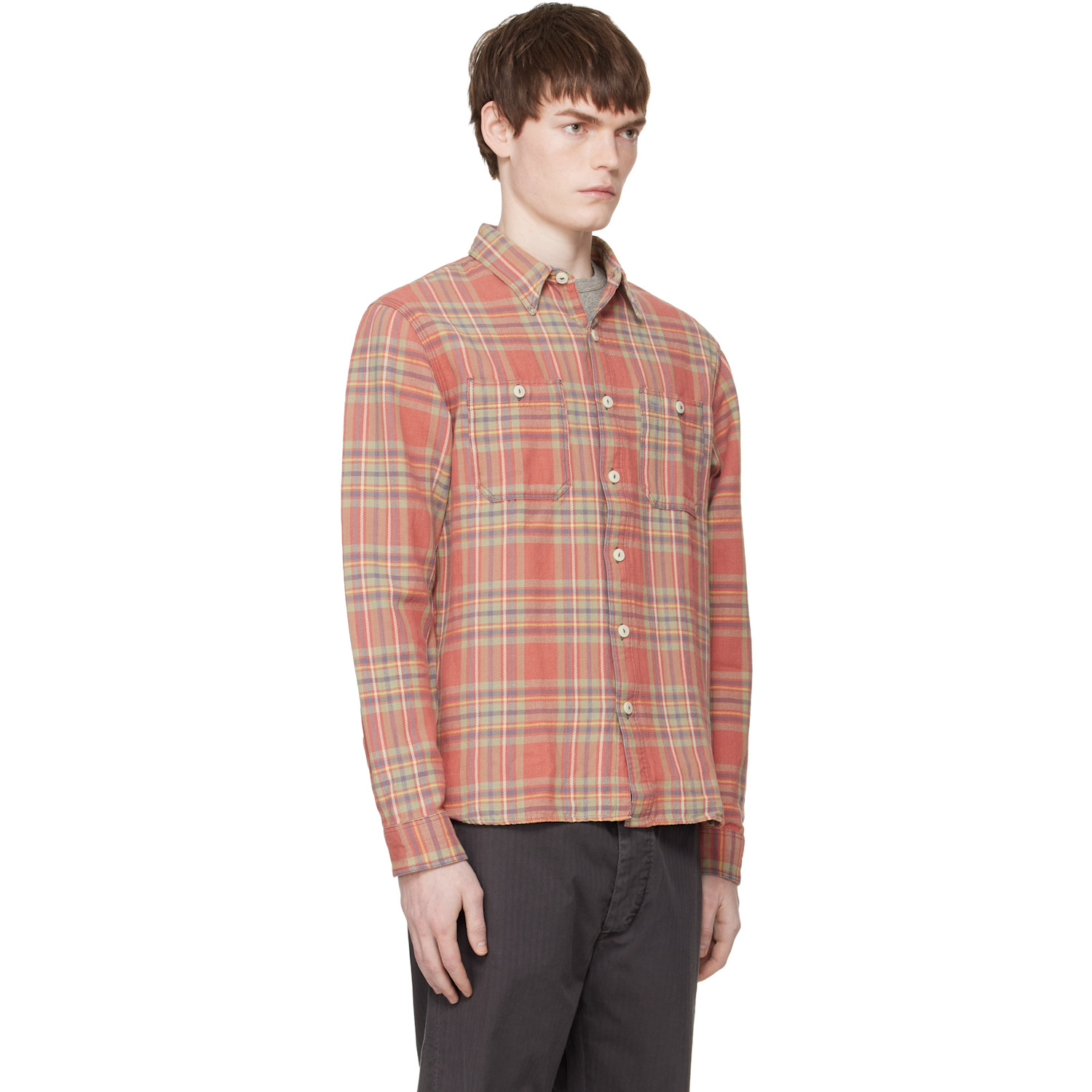  Rrl Red & Green Plaid Twill Work Shirt 
