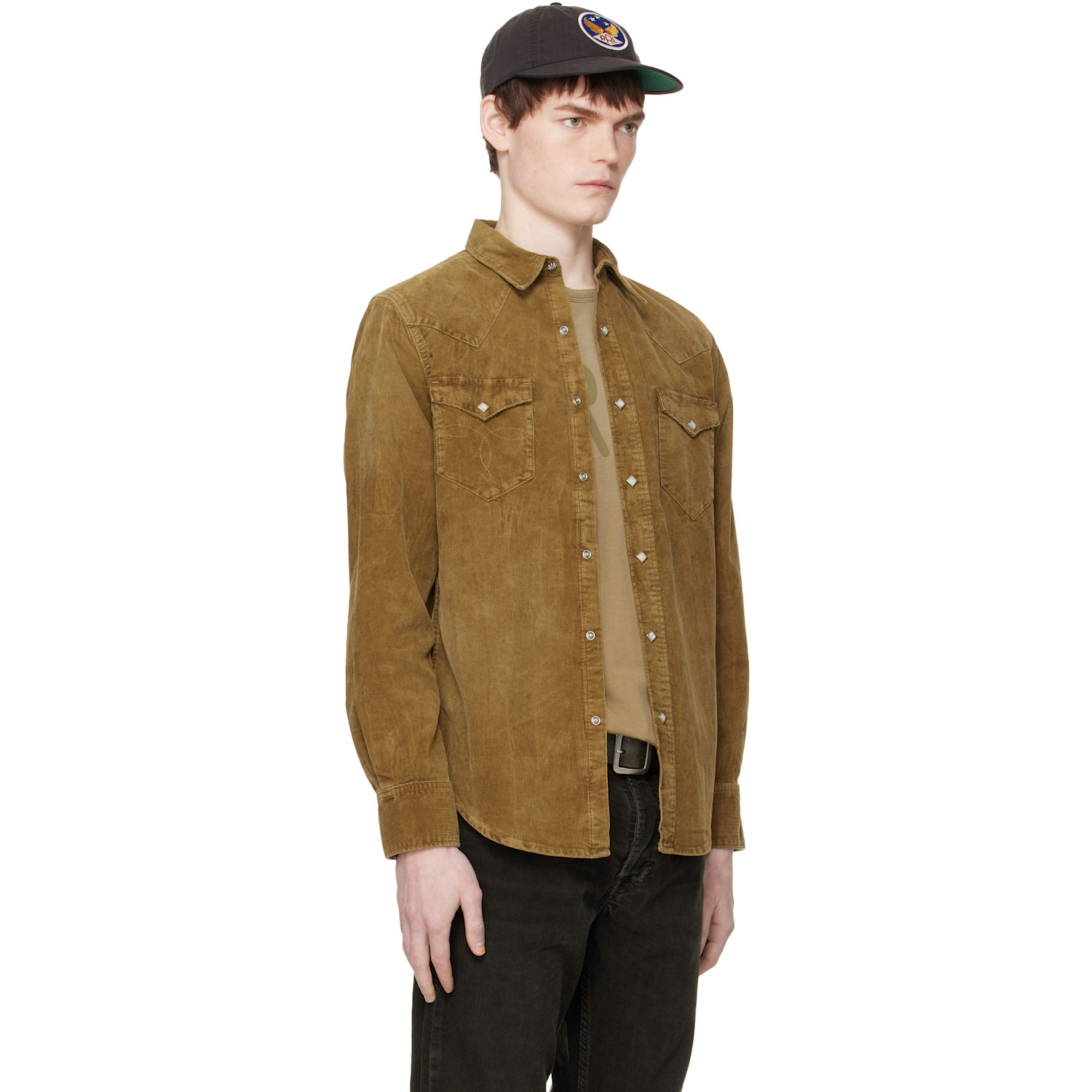  Rrl Tan Slim Fit Corduroy Western Shirt 