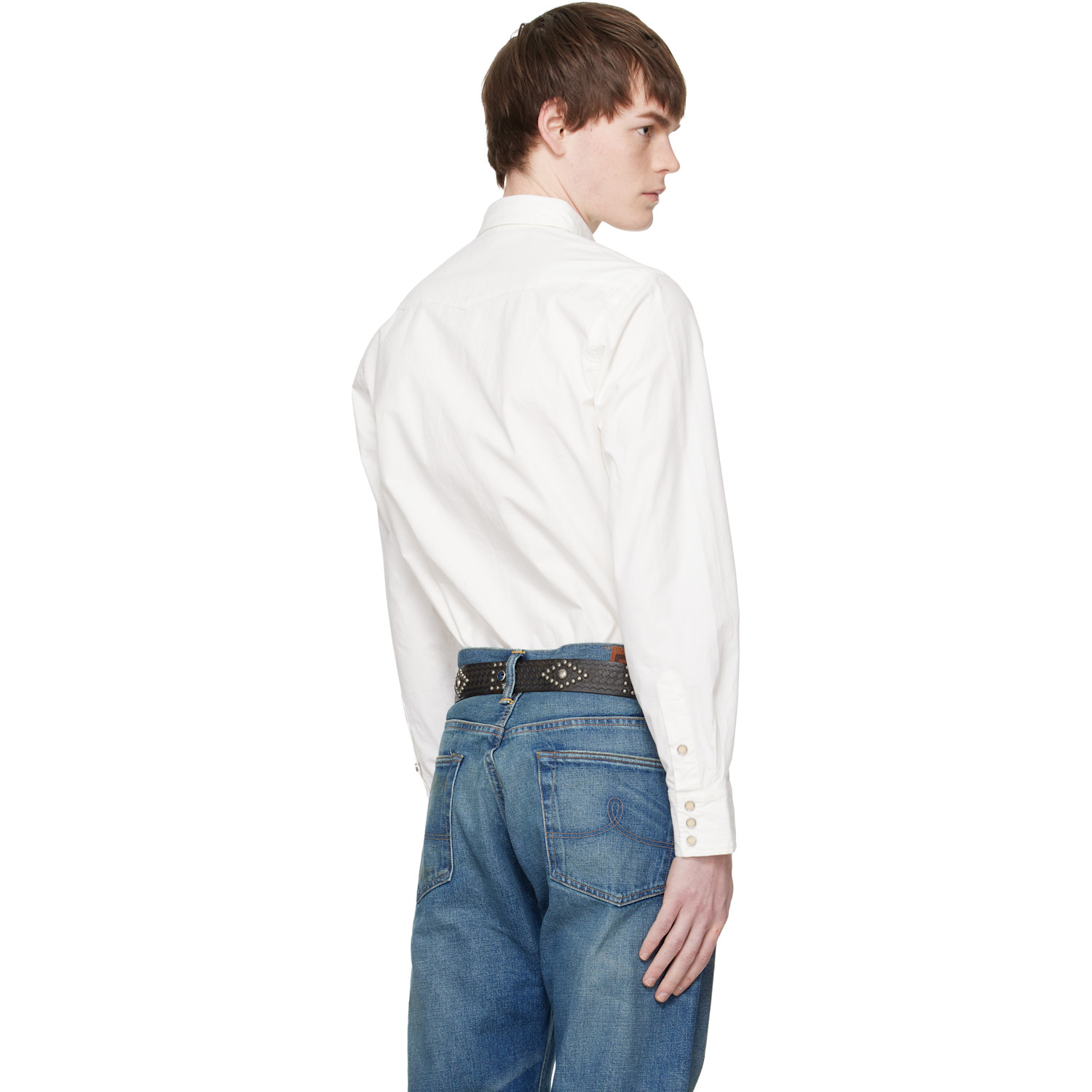  Rrl White Slim Fit Poplin Western Shirt 