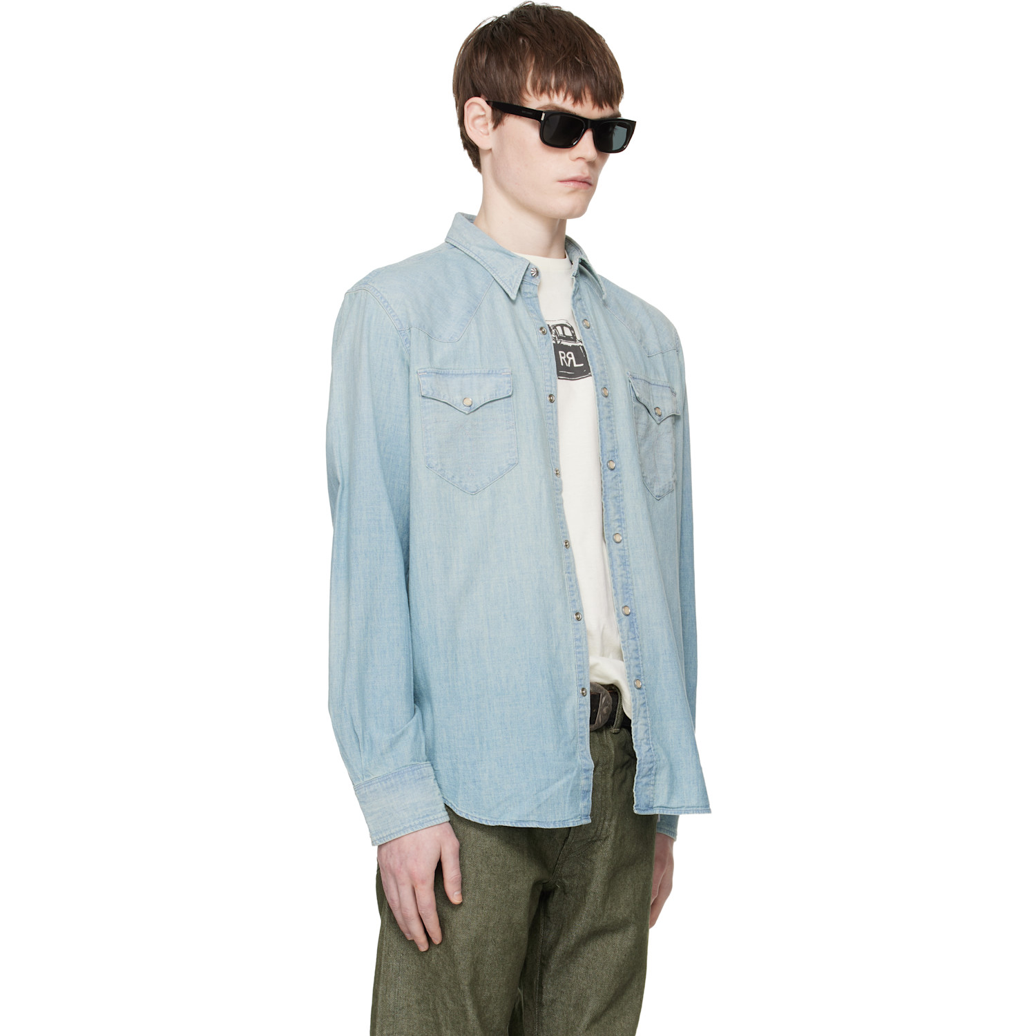  Rrl Blue Slim Fit Chambray Western Shirt 