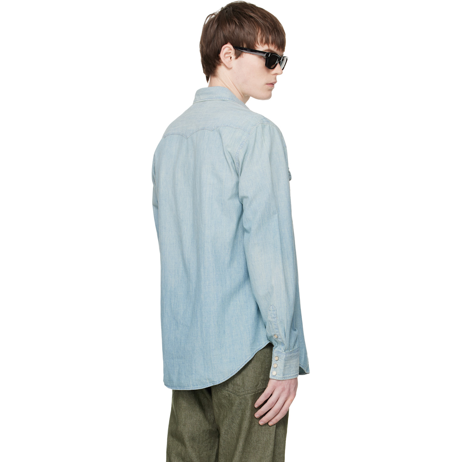  Rrl Blue Slim Fit Chambray Western Shirt 