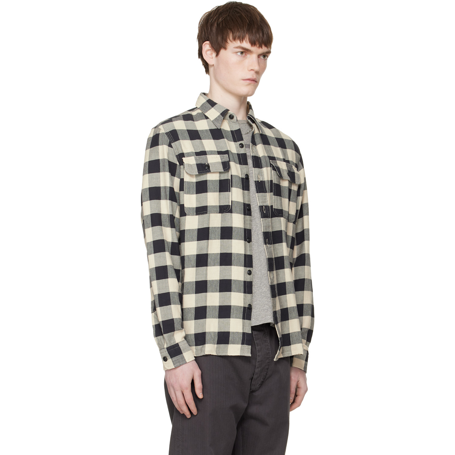  Rrl Black & Off-white Buffalo Check Twill Work Shirt 