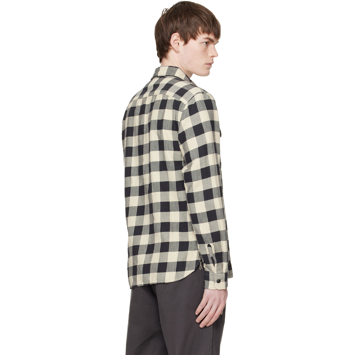  Rrl Black & Off-white Buffalo Check Twill Work Shirt 
