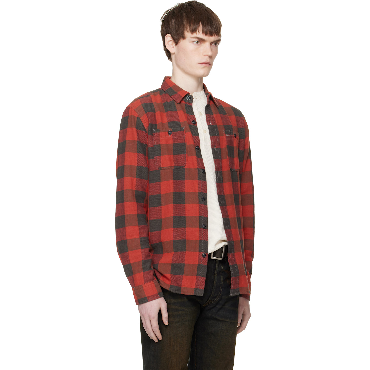  Rrl Red & Black Plaid Twill Work Shirt 