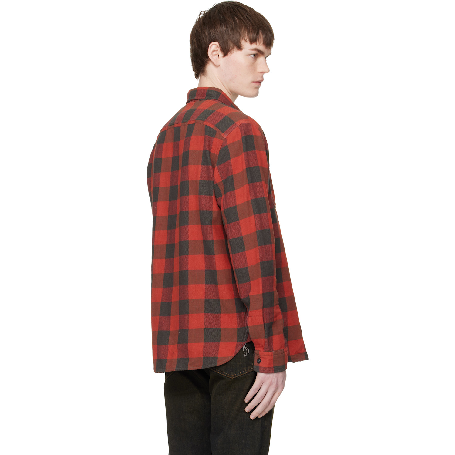  Rrl Red & Black Plaid Twill Work Shirt 