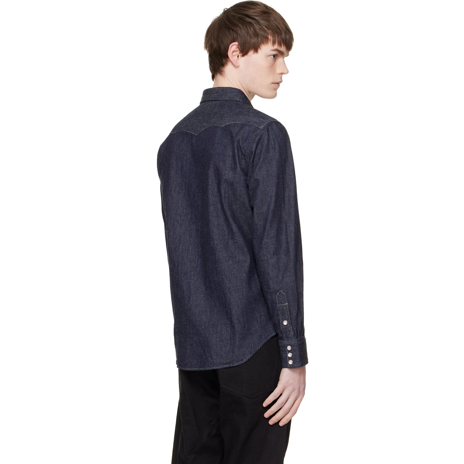  Rrl Navy Slim Fit Denim Western Shirt 