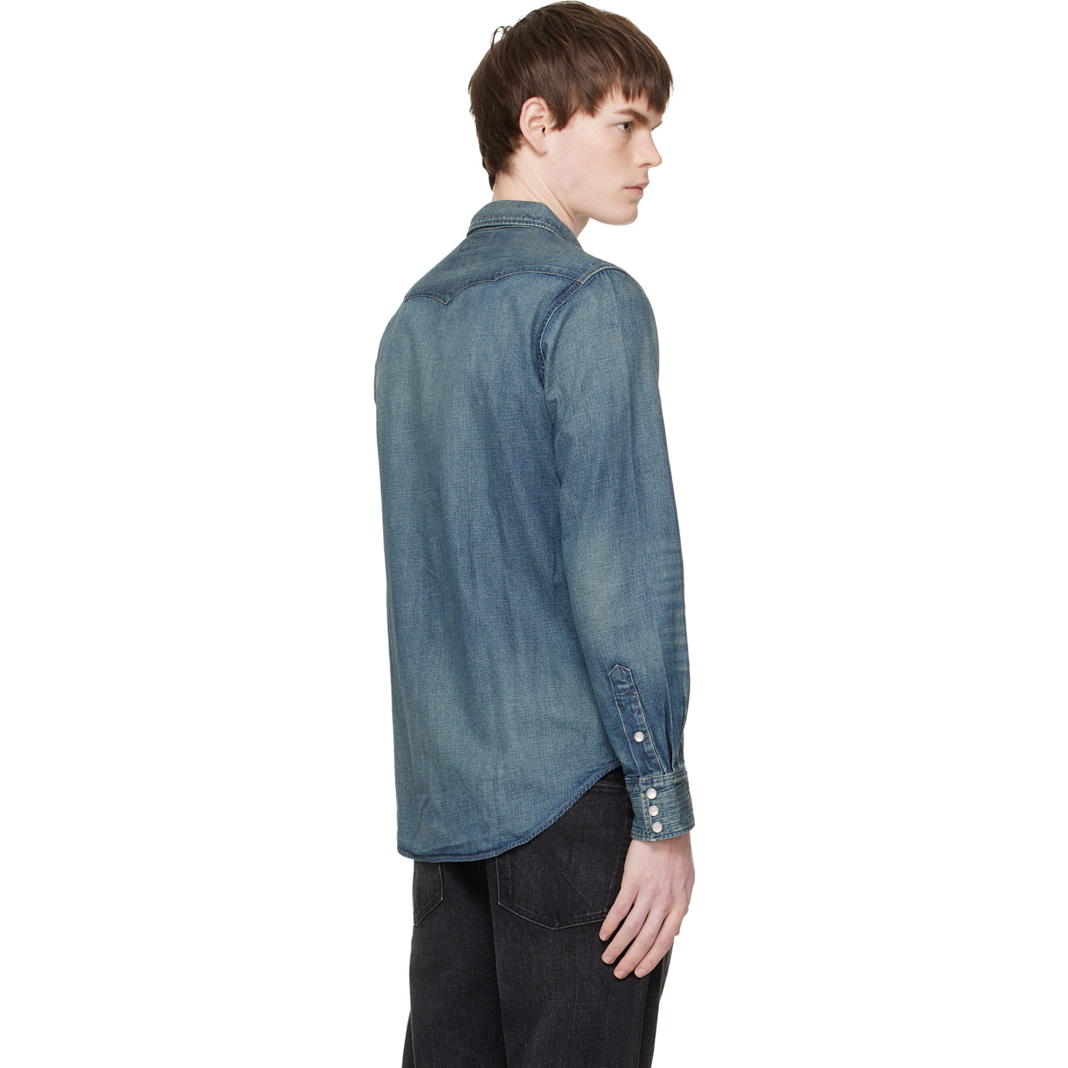  Rrl Blue Slim Fit Denim Western Shirt 