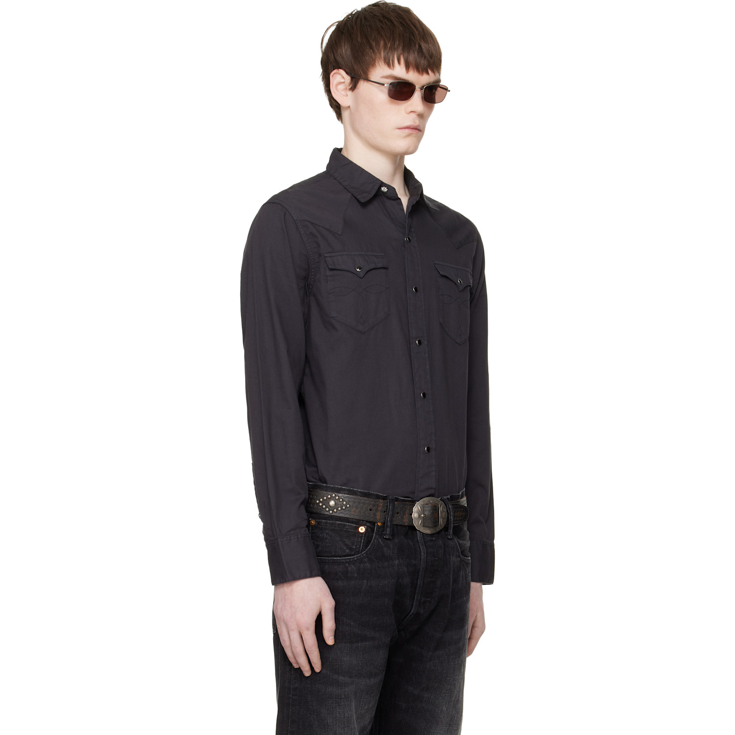  Rrl Black Slim Fit Twill Western Shirt 