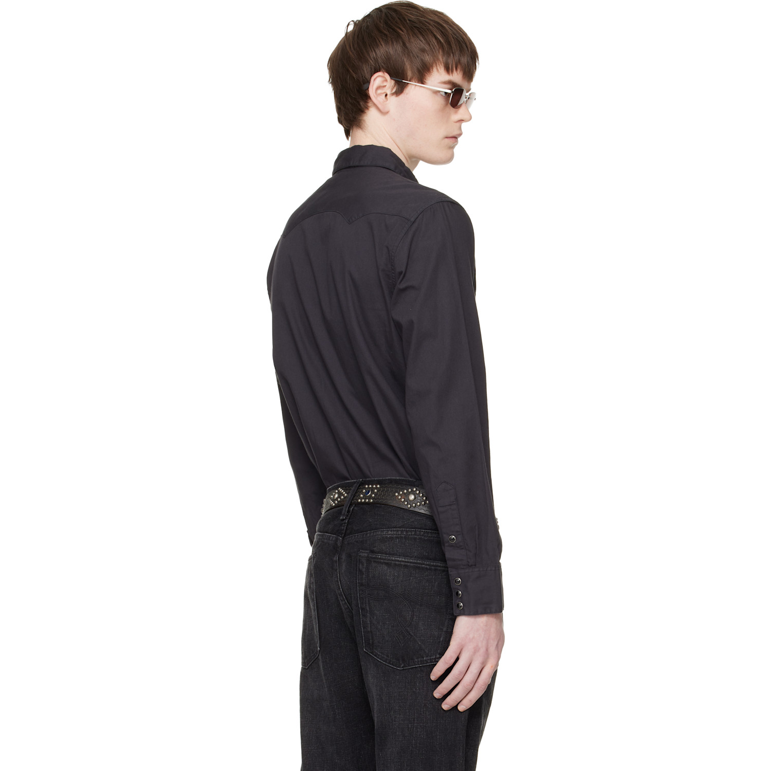  Rrl Black Slim Fit Twill Western Shirt 