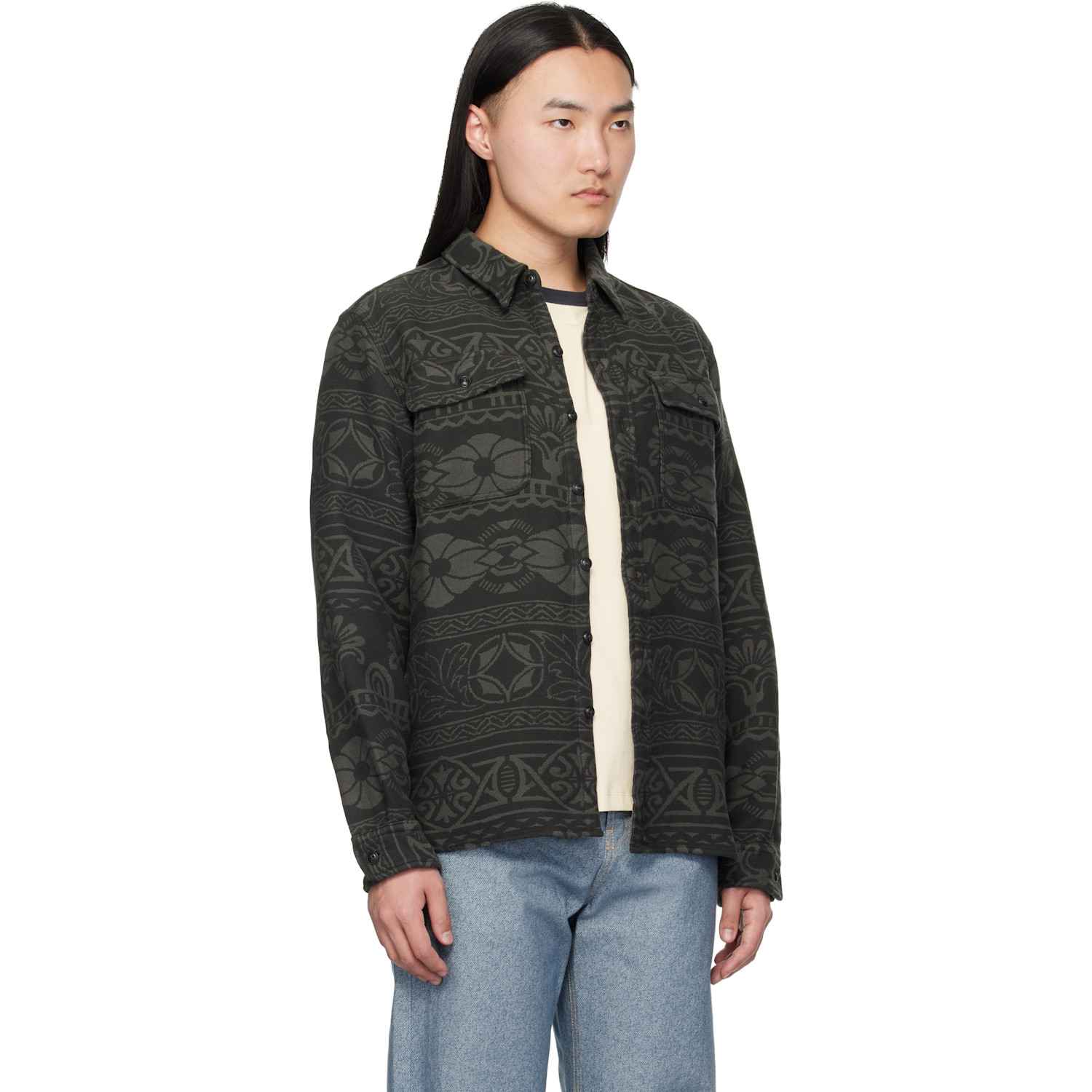  Rrl Gray Jacquard Work Shirt 