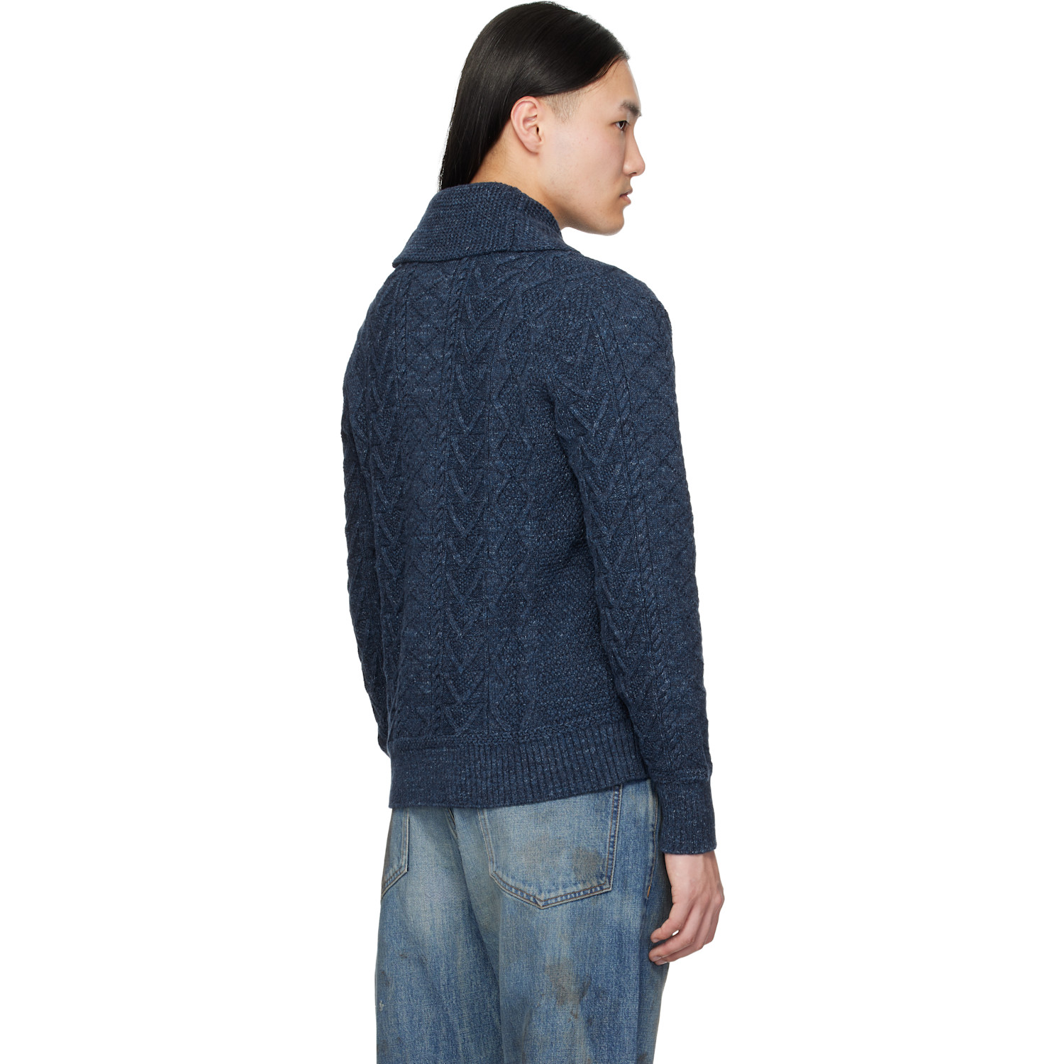  Rrl Navy Aran-knit Cotton Cardigan 