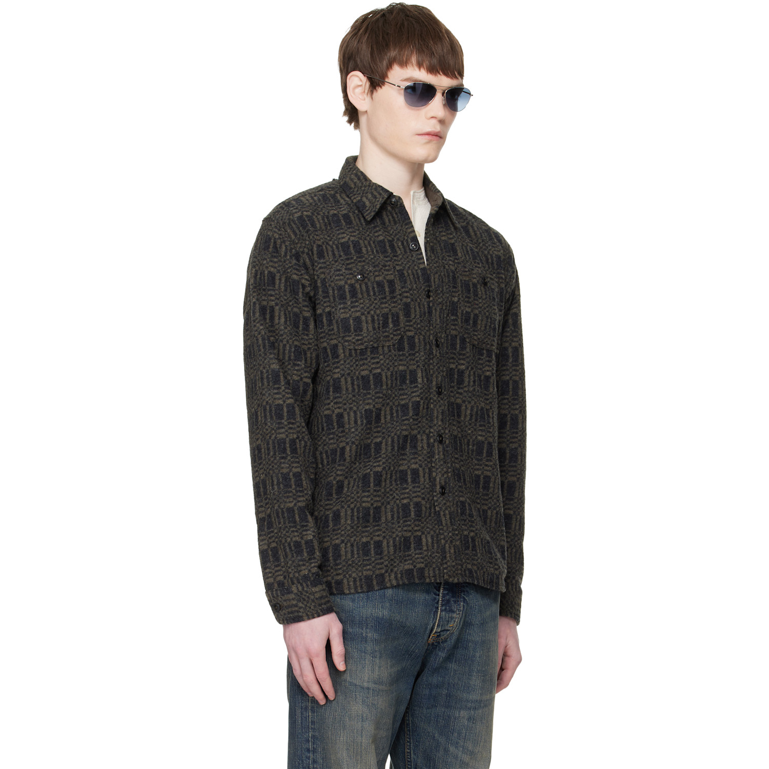  Rrl Gray Jacquard-knit Wool-blend Work Shirt 