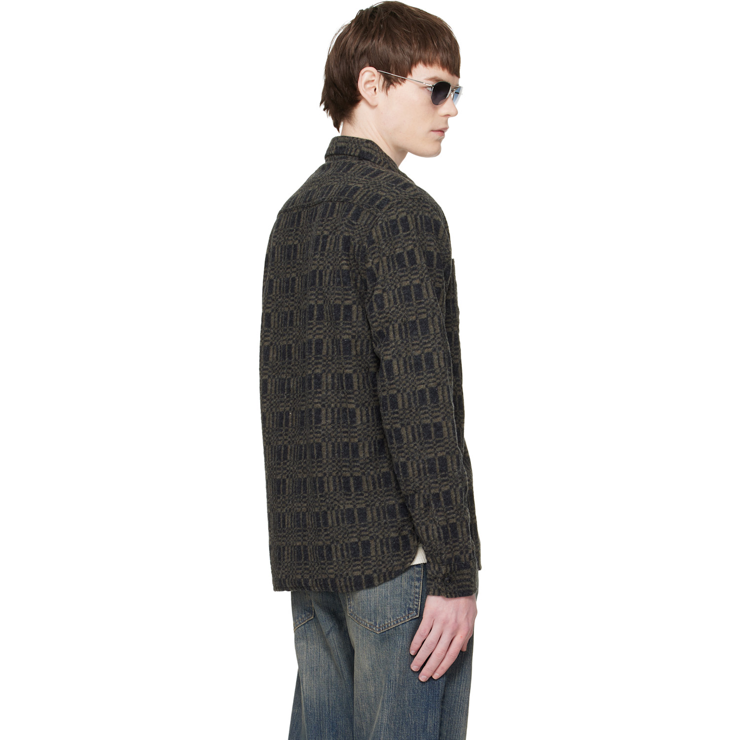  Rrl Gray Jacquard-knit Wool-blend Work Shirt 