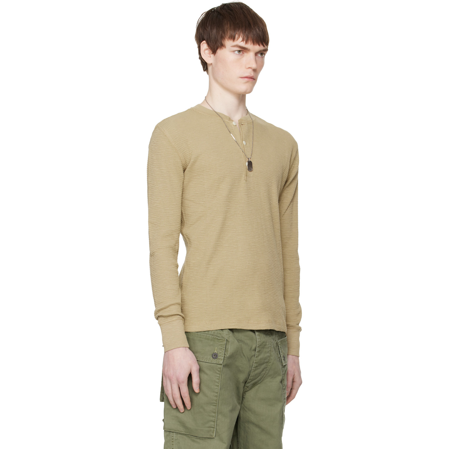 Rrl Beige Garment-dyed Waffle-knit Henley 