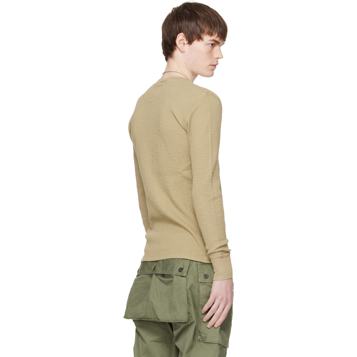  Rrl Beige Garment-dyed Waffle-knit Henley 