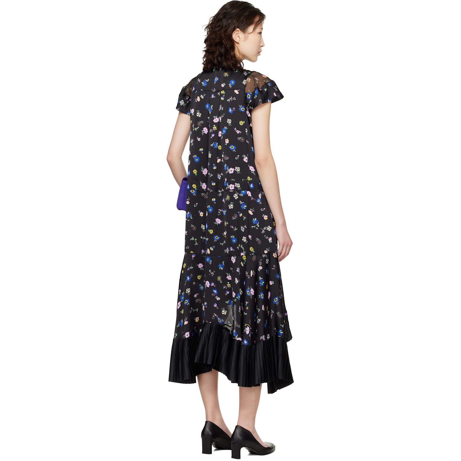  Sacai Black Floral Printed Midi Dress 