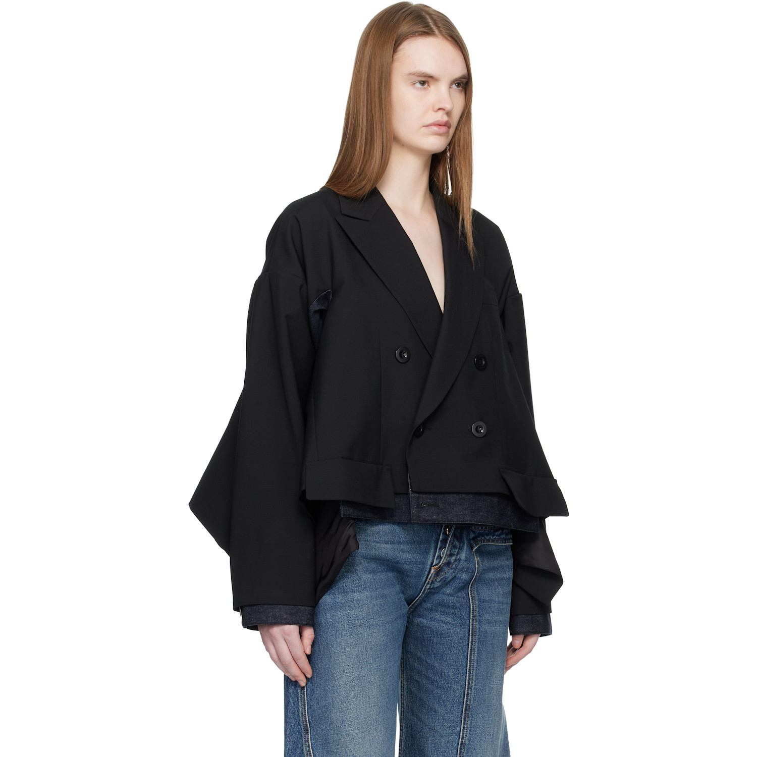  Sacai Black Suiting & Denim Blazer 