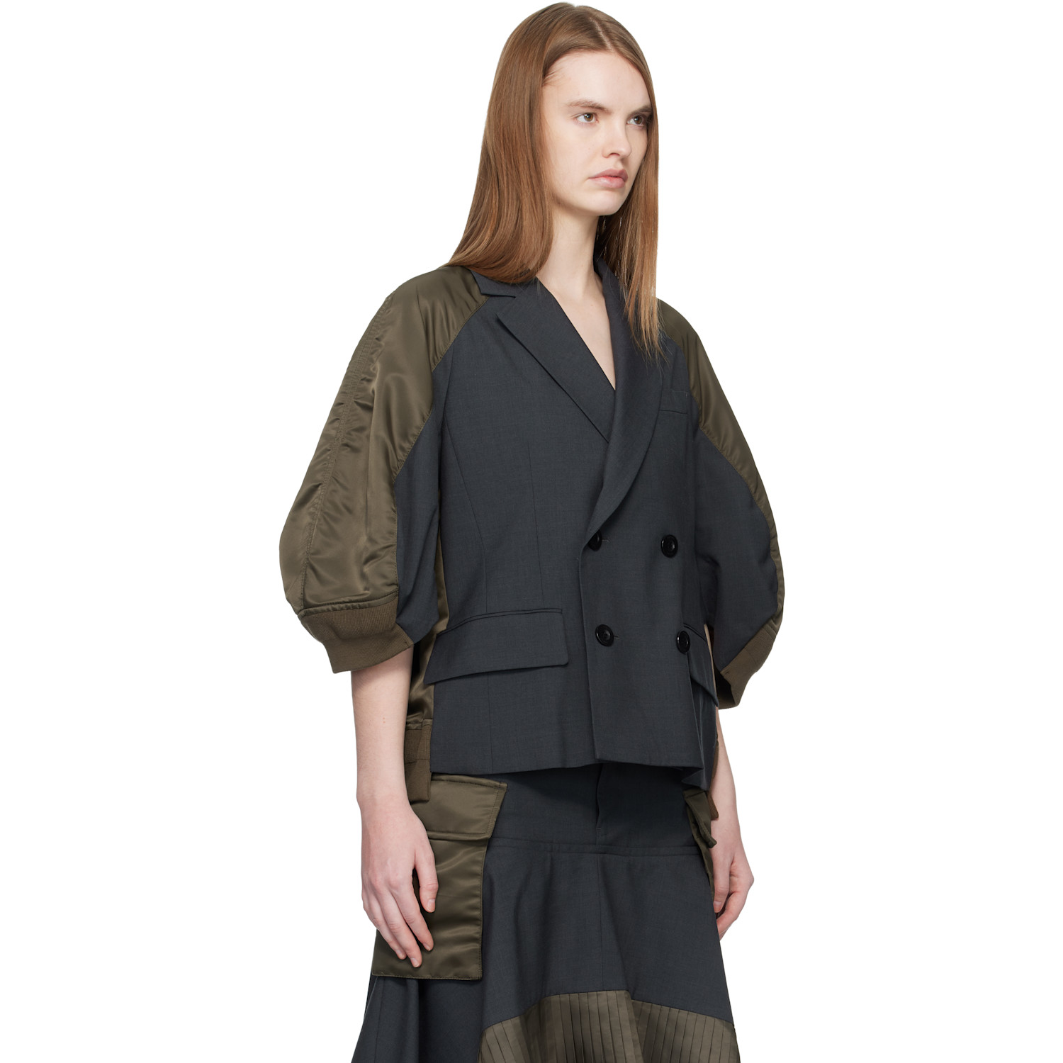  Sacai Gray & Khaki Suiting Nylon Twill Blazer 