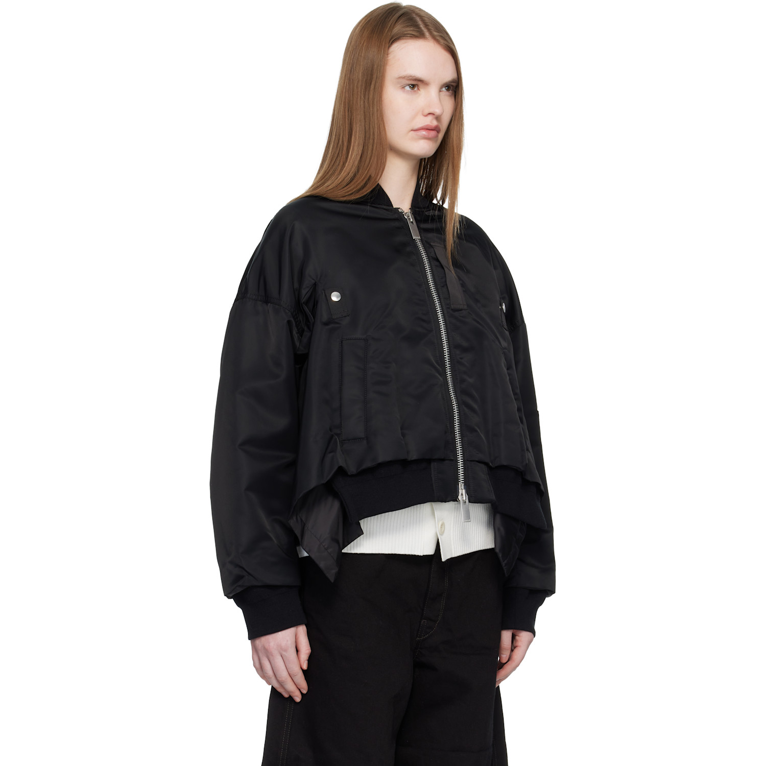  Sacai Black Nylon Twill Bomber Jacket 