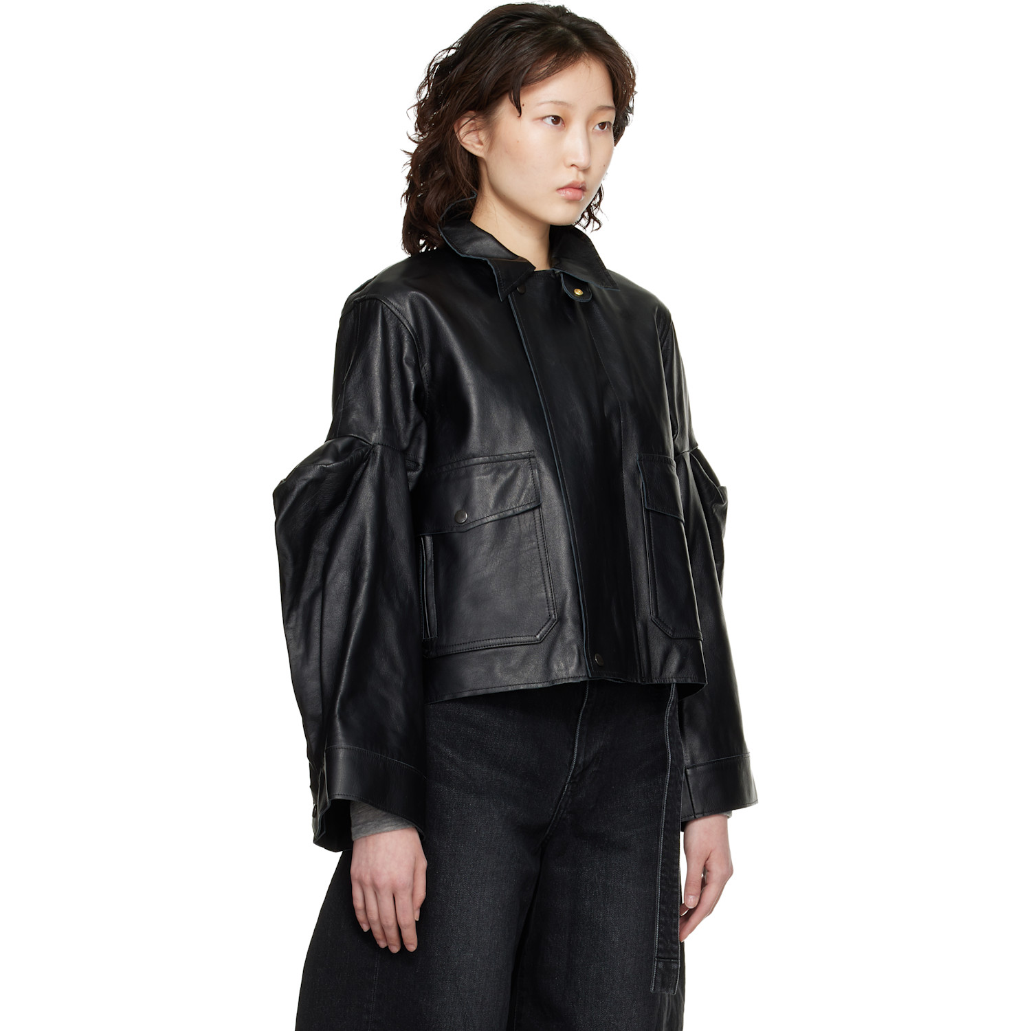  Sacai Black Leather Blouson Jacket 