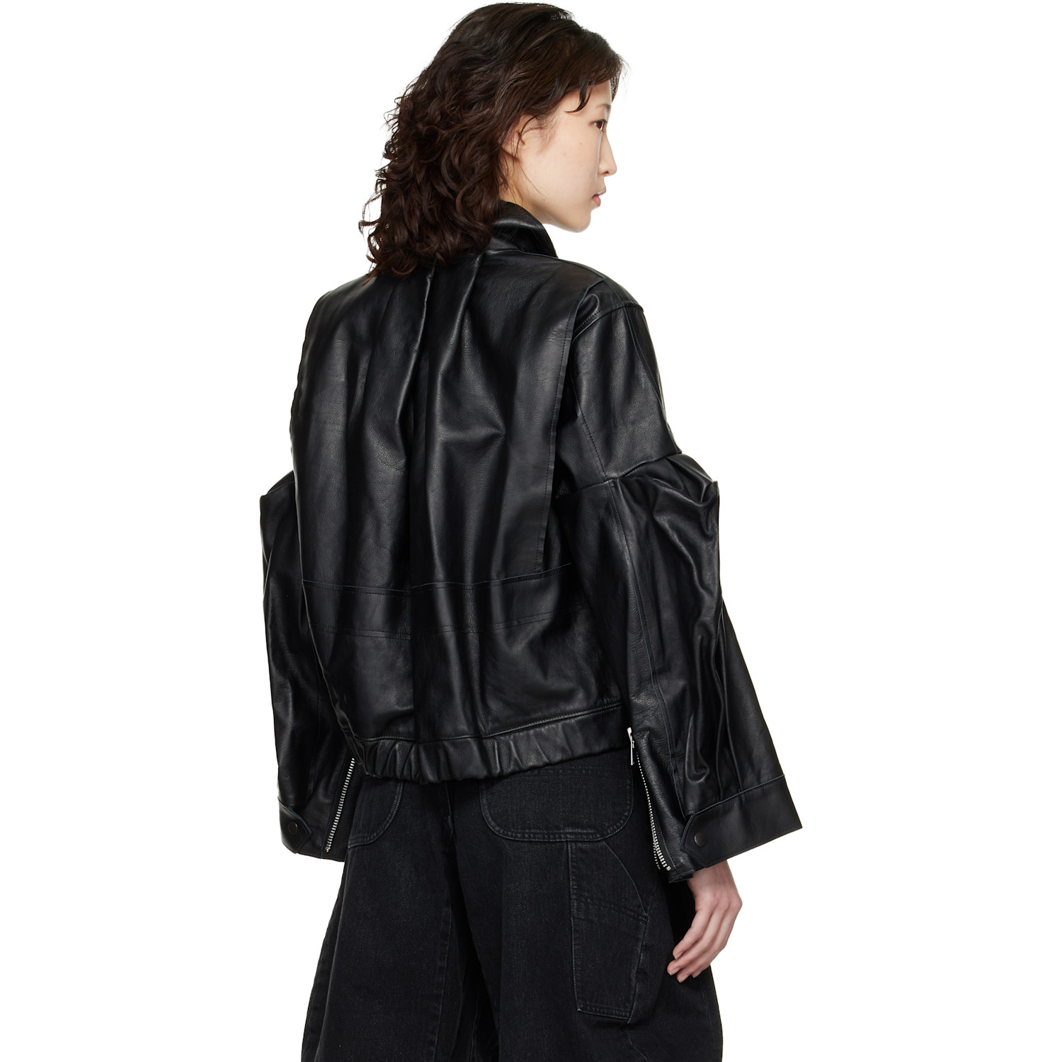  Sacai Black Leather Blouson Jacket 