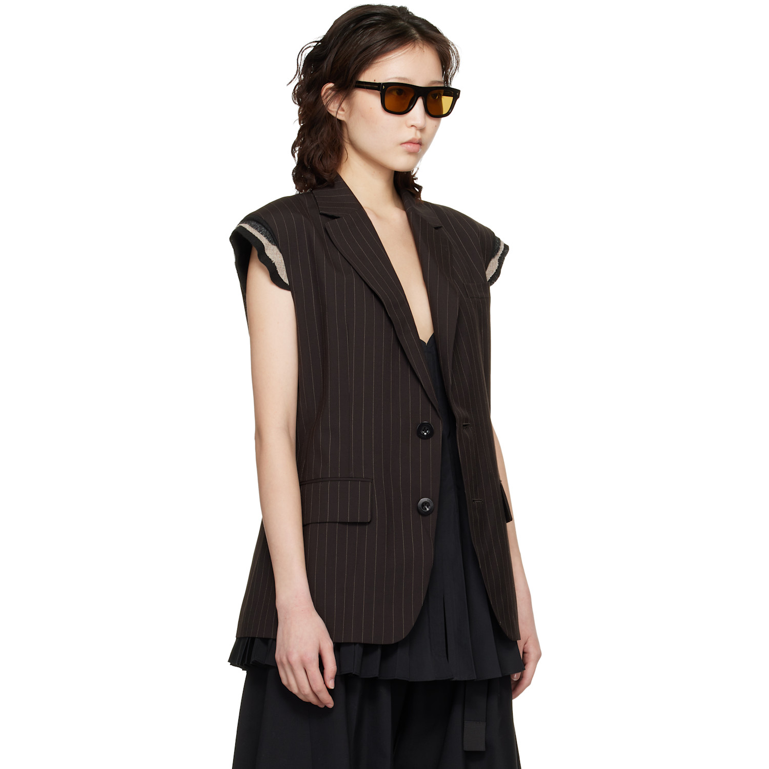  Sacai Brown Chalk Stripe Vest 