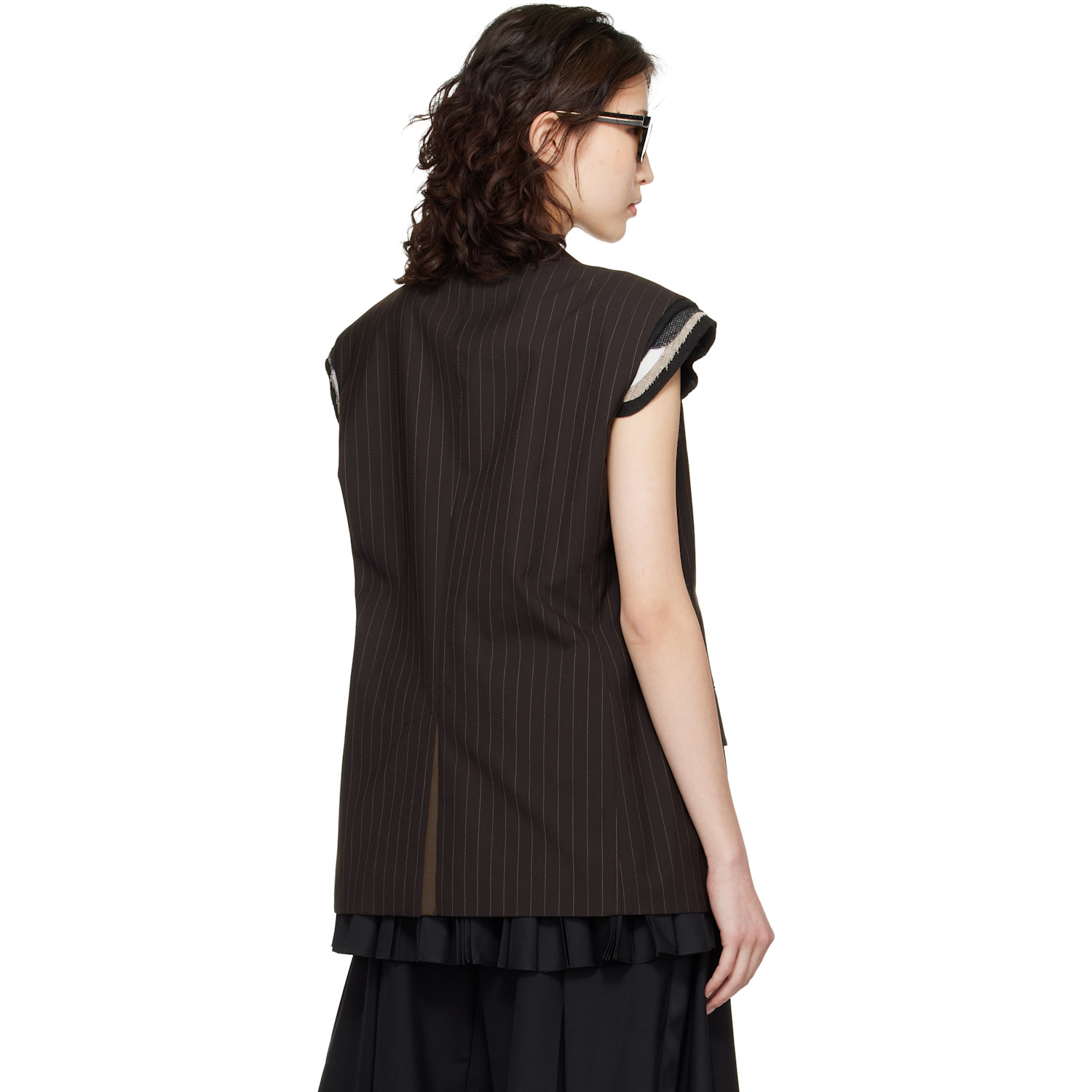  Sacai Brown Chalk Stripe Vest 