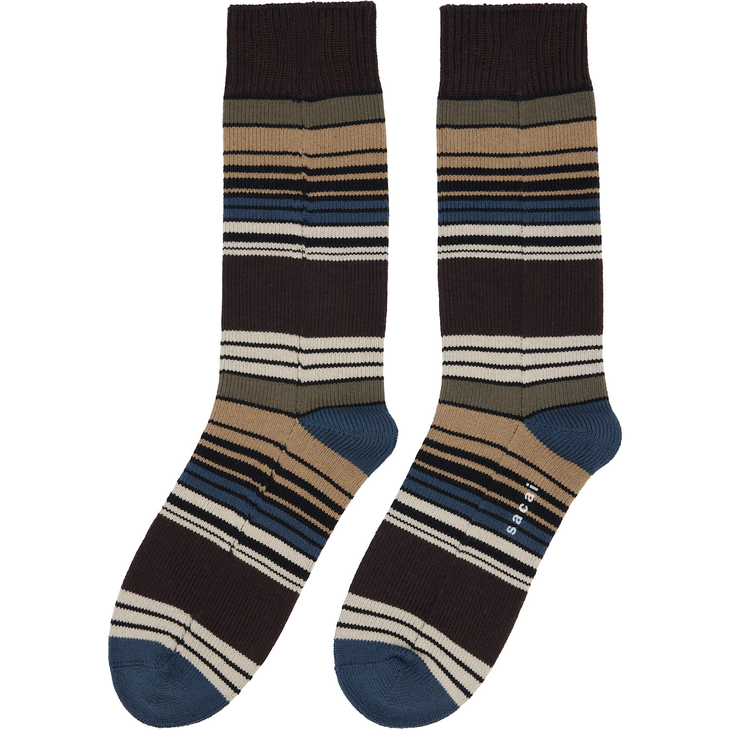  Sacai Brown Horizontal Stripe Socks 