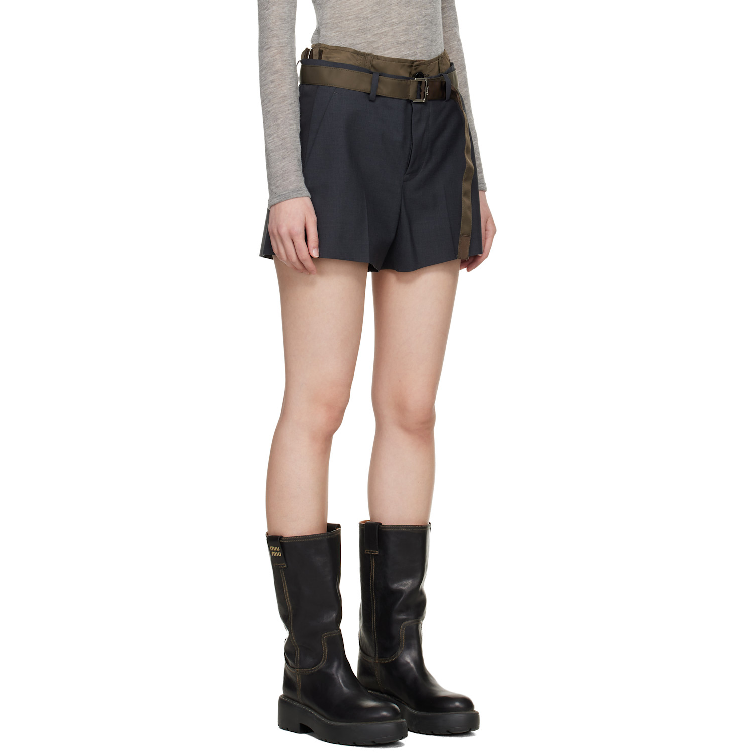  Sacai Gray Suiting & Nylon Twill Shorts 