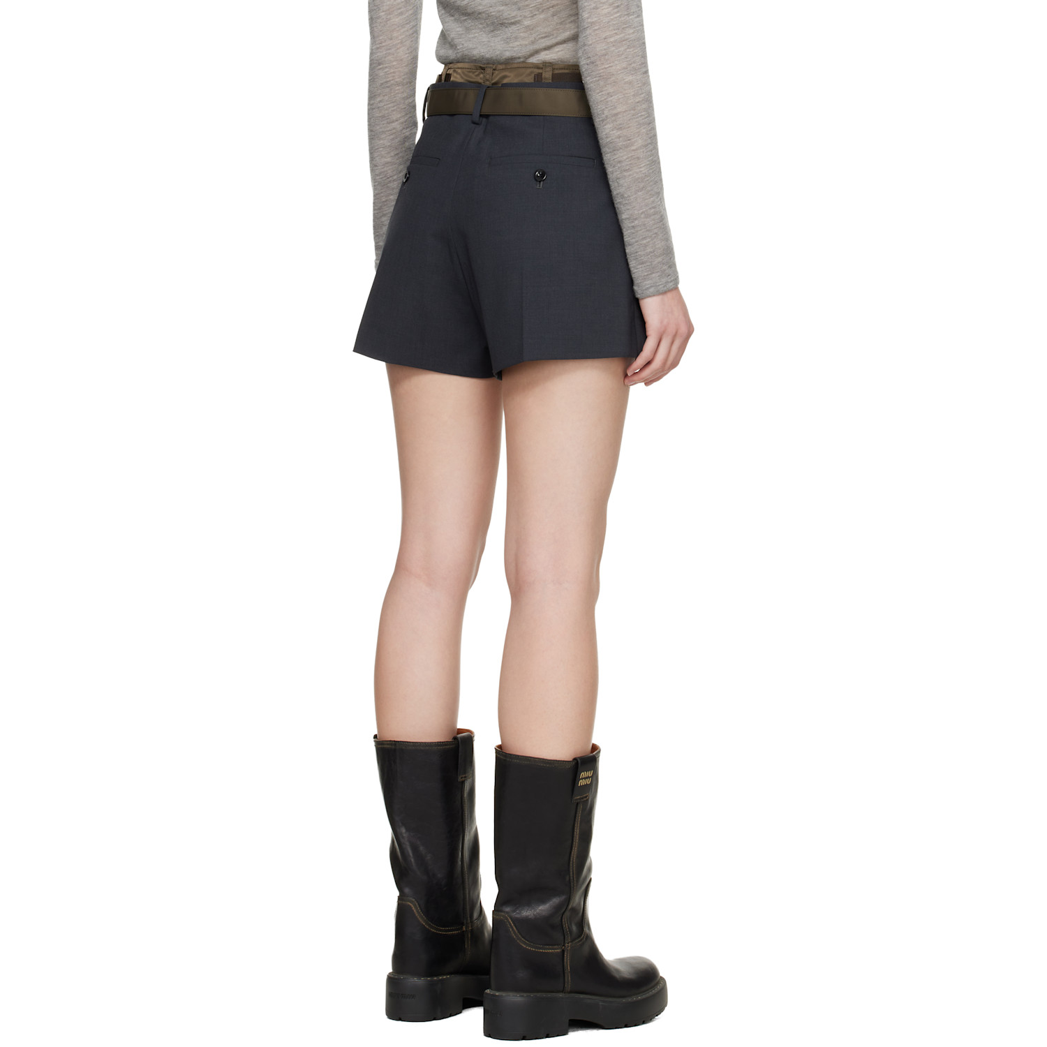  Sacai Gray Suiting & Nylon Twill Shorts 