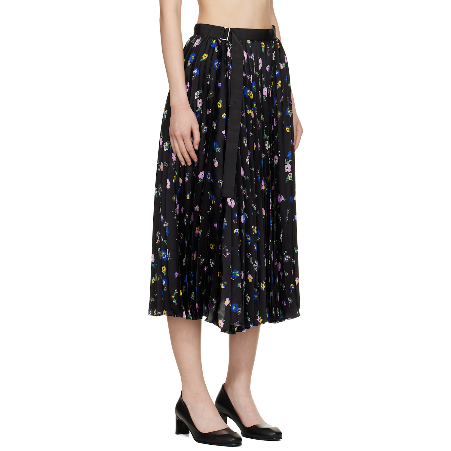  Sacai Black Floral Print Midi Skirt 