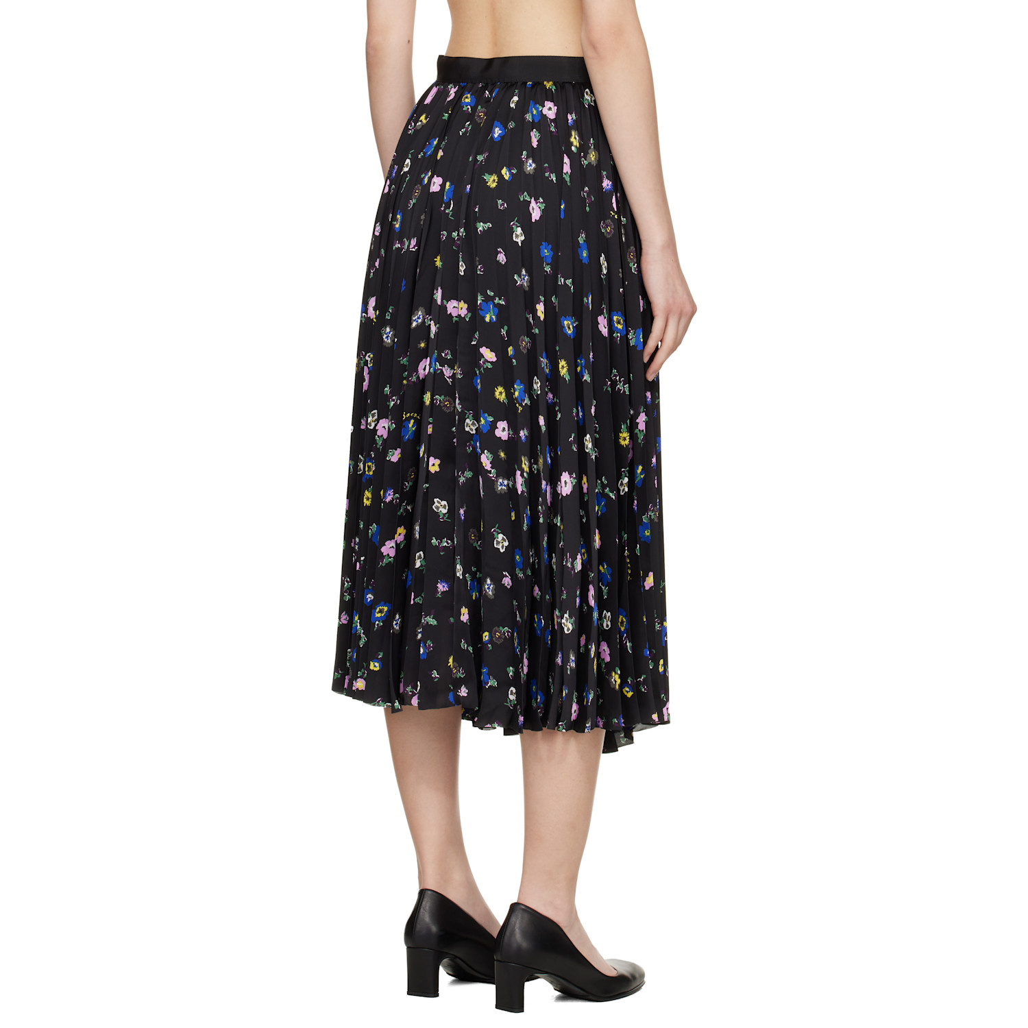  Sacai Black Floral Print Midi Skirt 