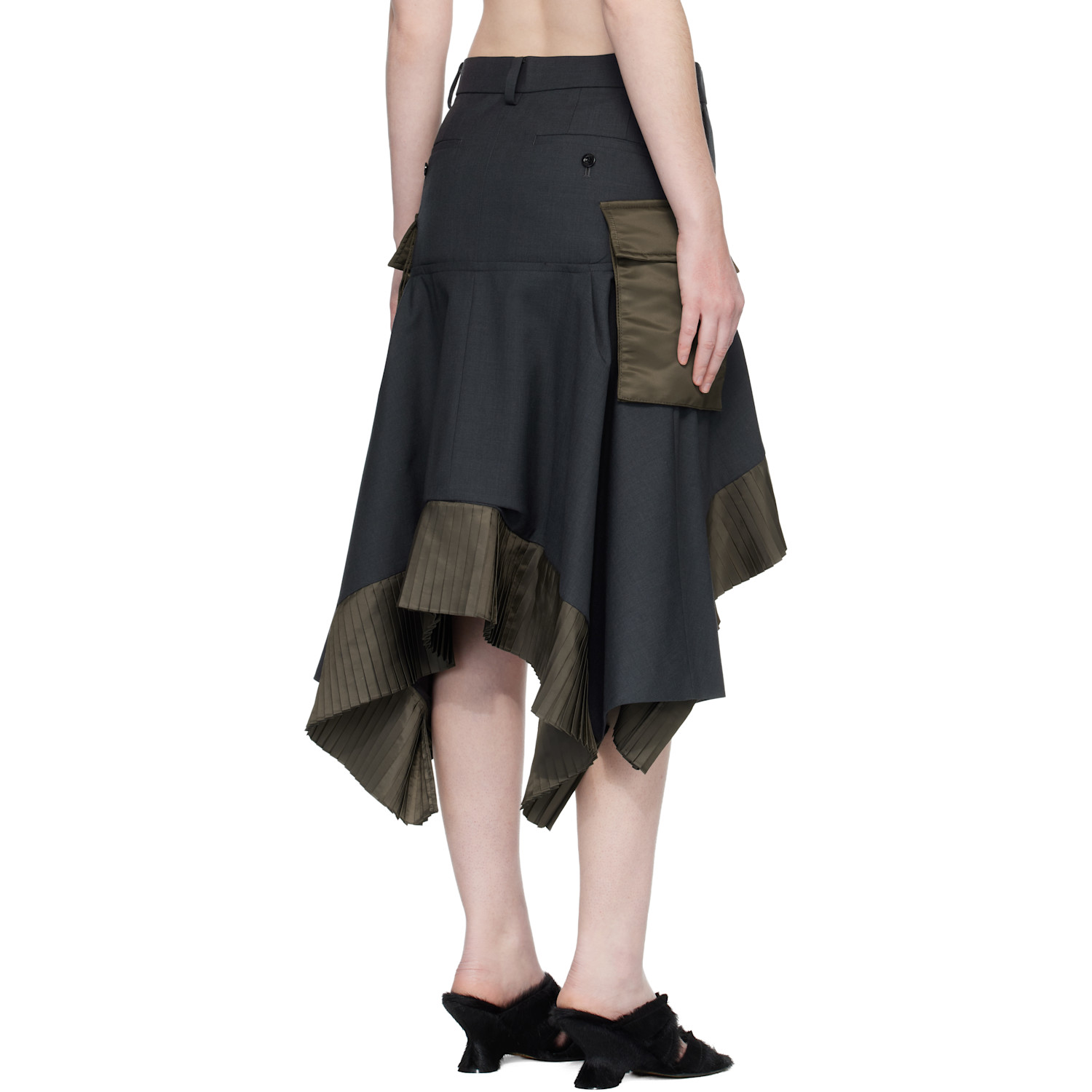  Sacai Gray Suiting & Nylon Twill Midi Skirt 