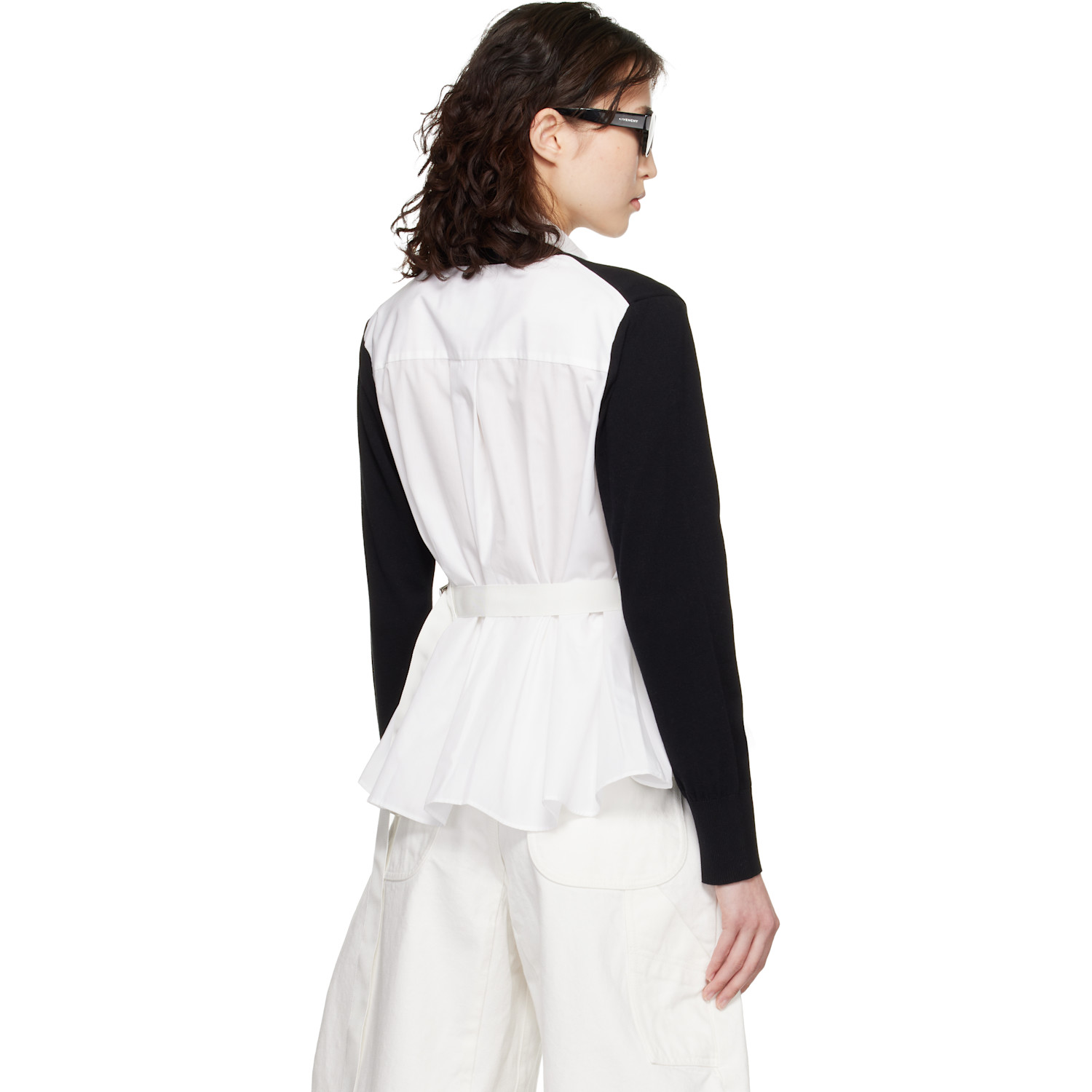  Sacai Black & White Poplin Cotton Knit Cardigan 