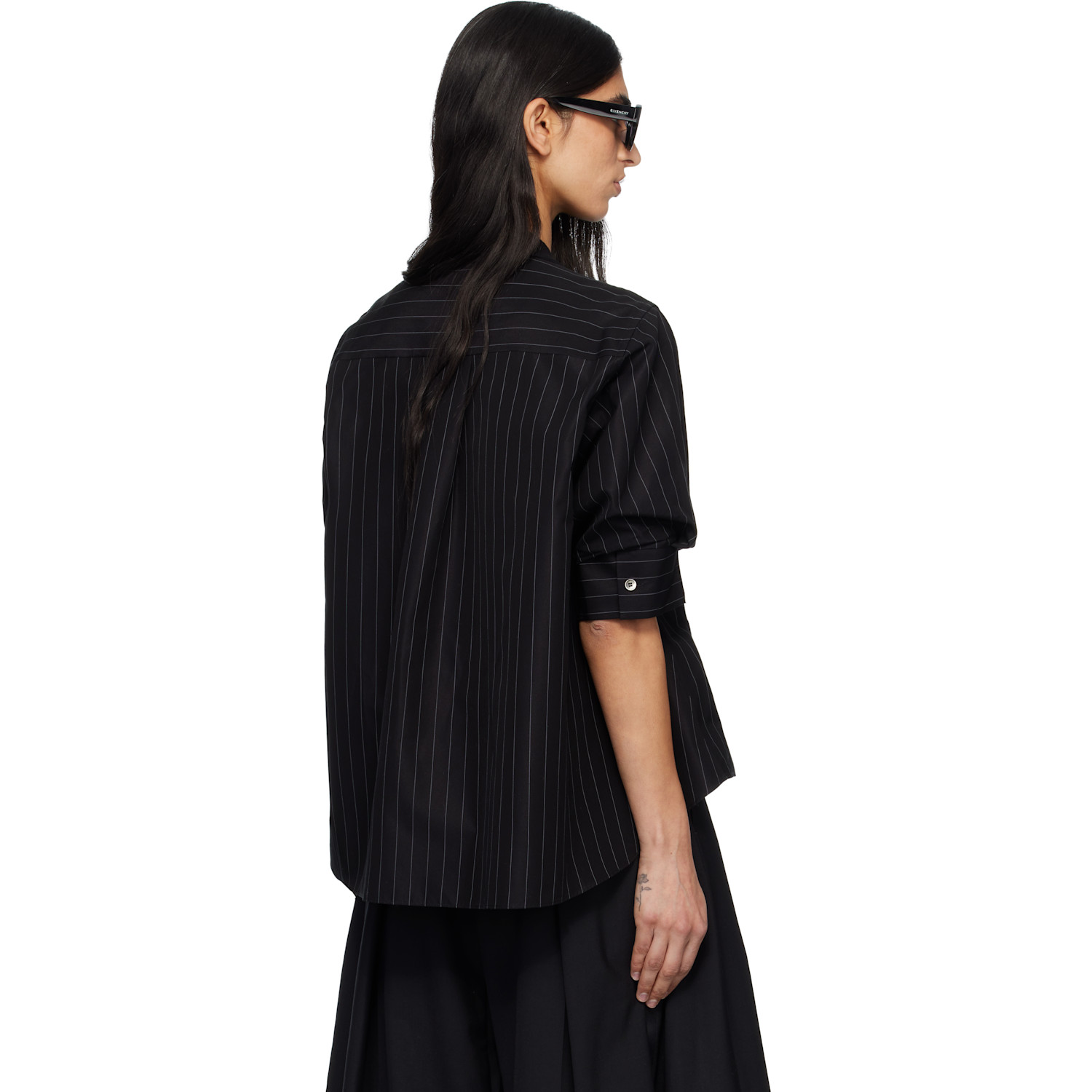  Sacai Black Chalk Stripe & Cotton Knit Cardigan 