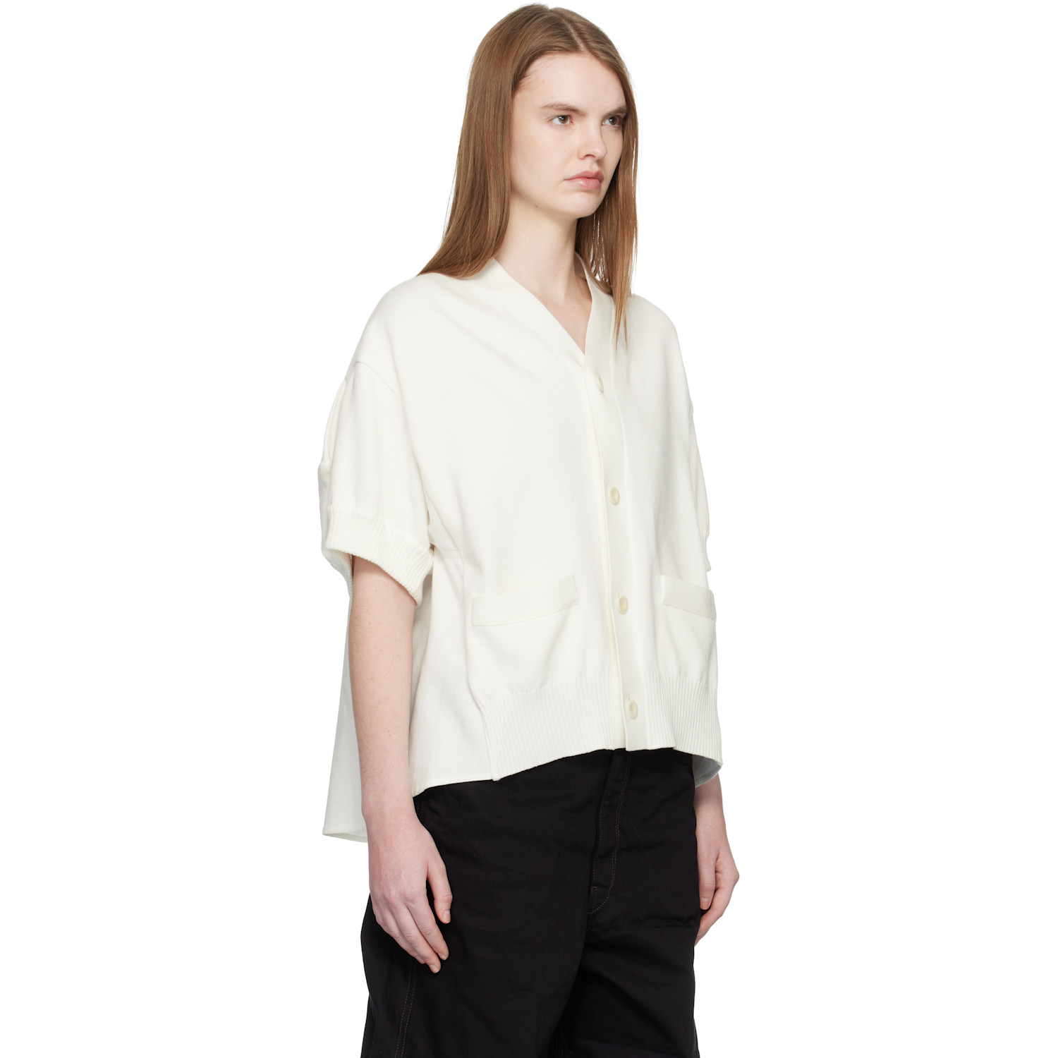  Sacai White Denim & Knit Cardigan 